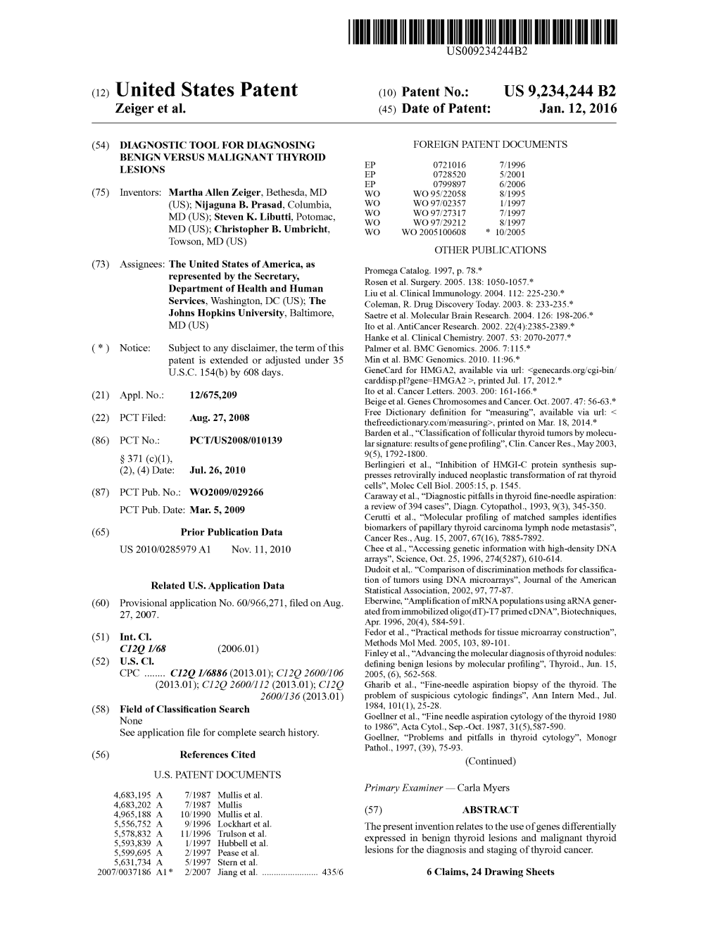 (12) United States Patent (10) Patent No.: US 9.234,244 B2 Zeiger Et Al