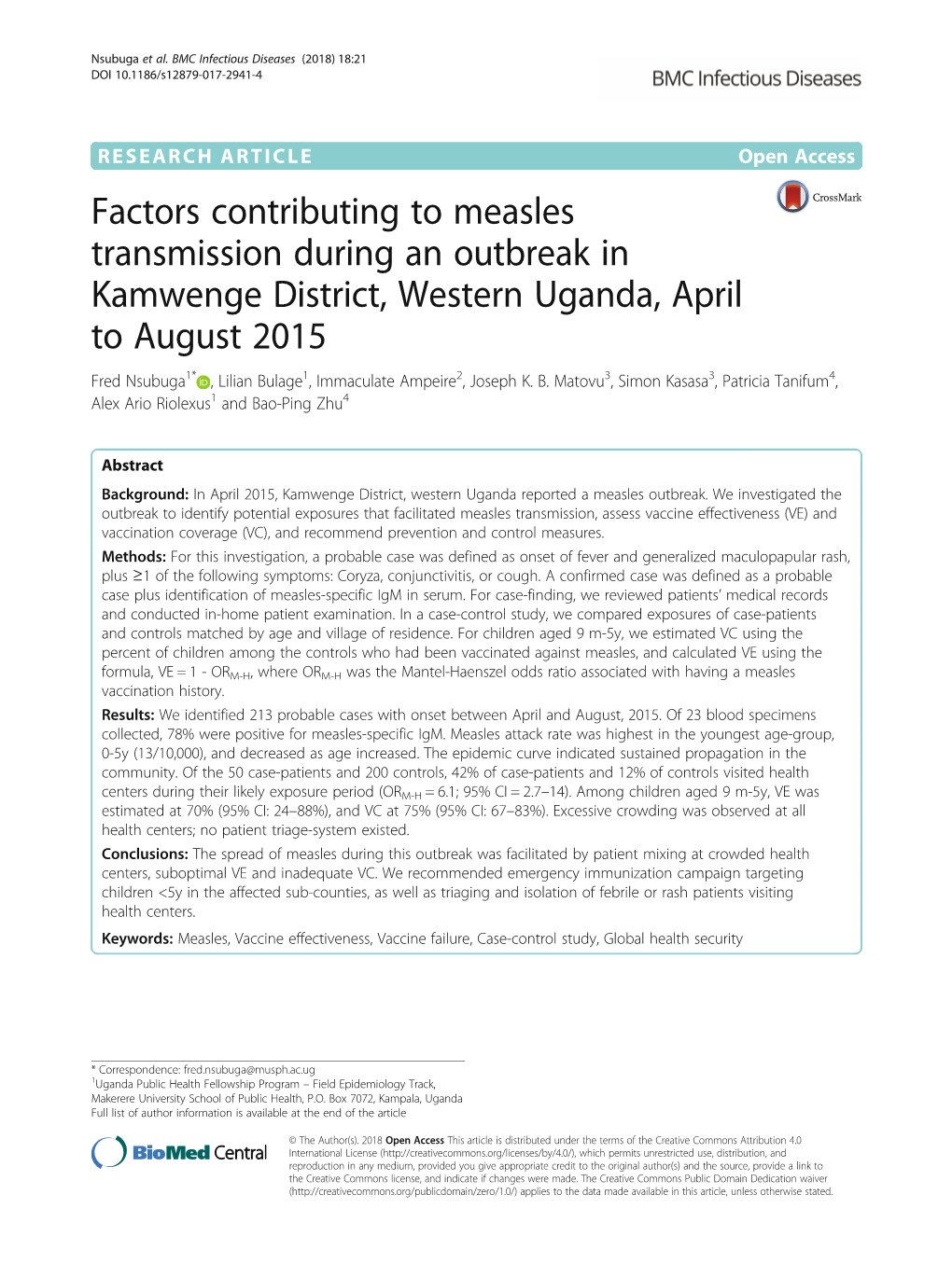 Factors Contributing to Measles Transmission During an Outbreak In