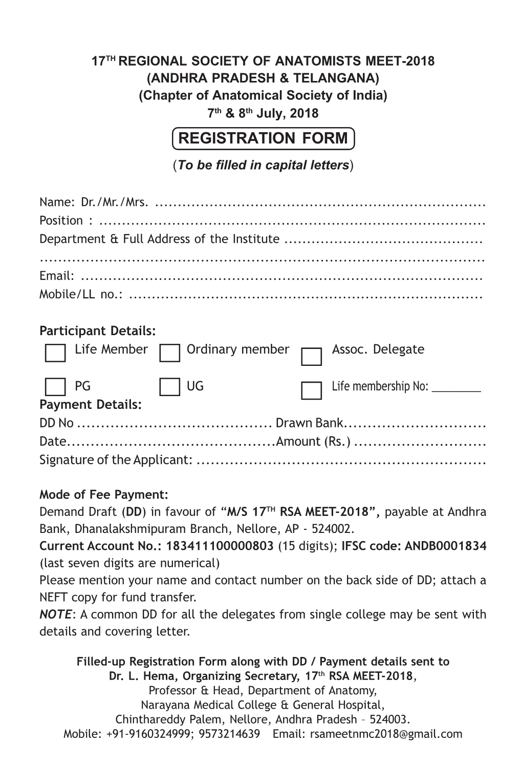 REGISTRATION FORM (To Be Filled in Capital Letters)