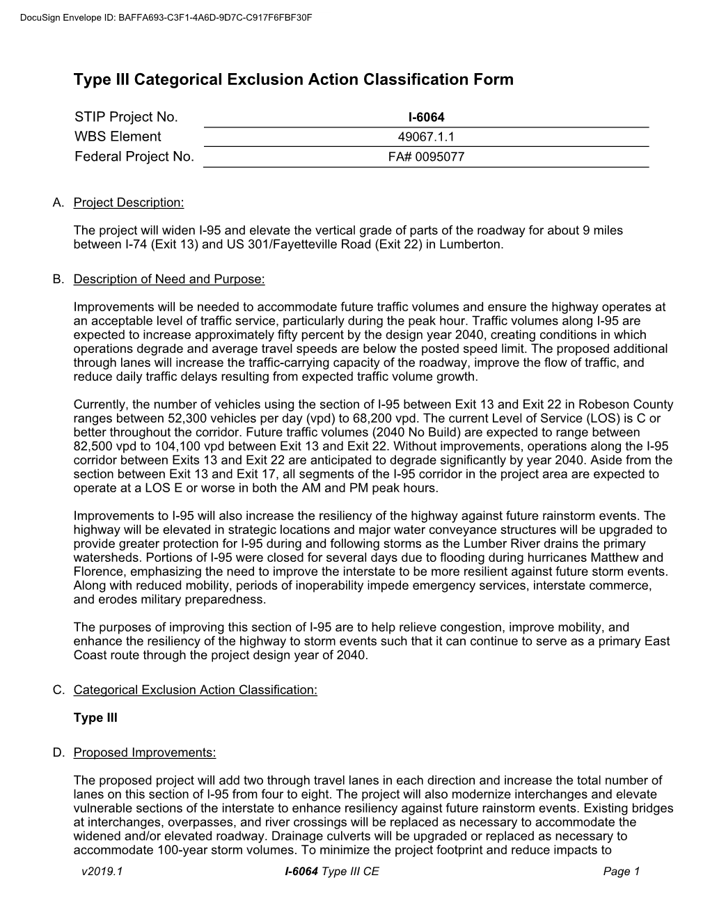 Type III Categorical Exclusion Action Classification Form