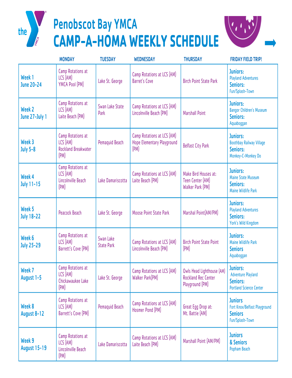 Camp-A-Homa What's It About and Weekly Schedule