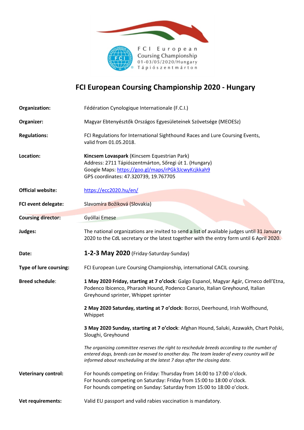 FCI European Coursing Championship 2020 - Hungary