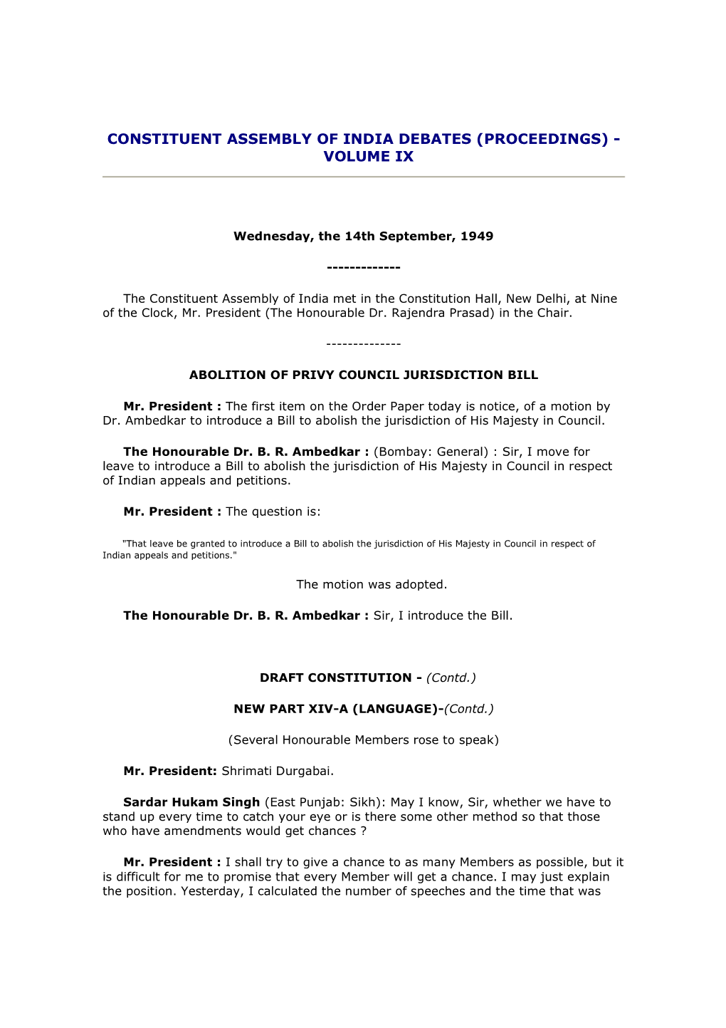 Constituent Assembly of India Debates (Proceedings) - Volume Ix