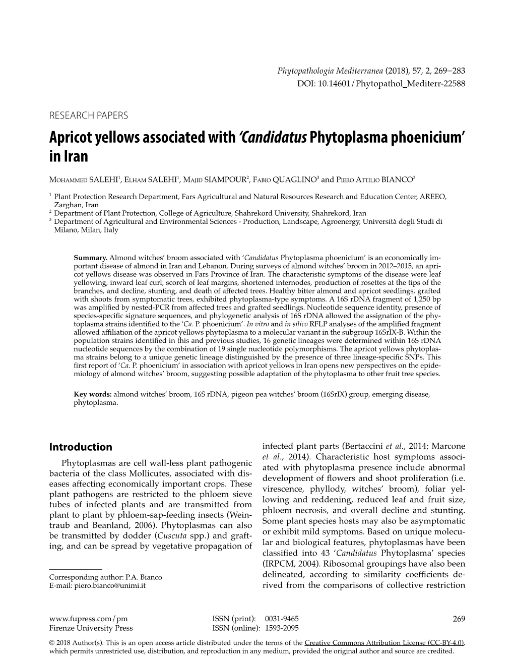 Candidatus Phytoplasma Phoenicium’ in Iran