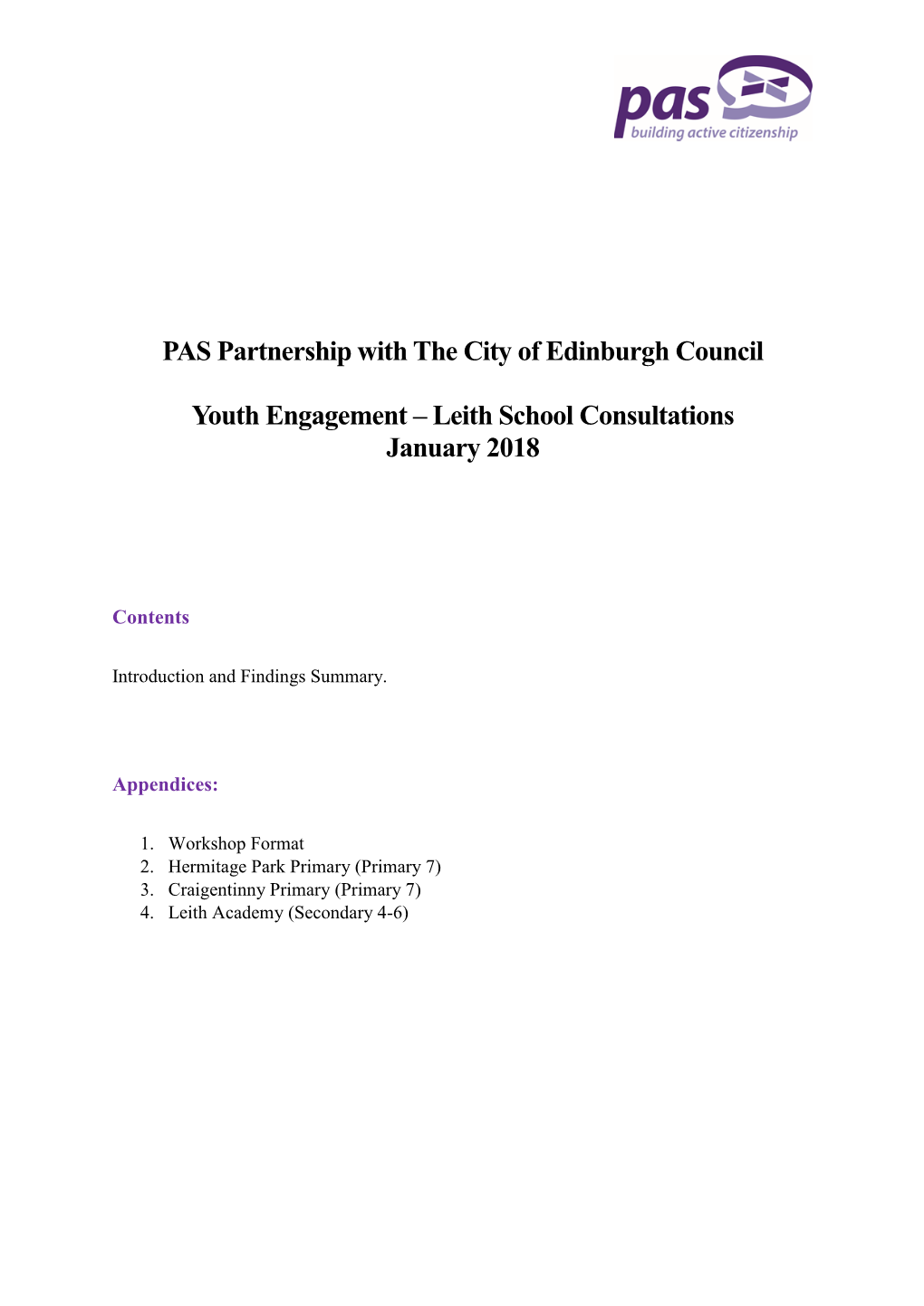 PAS Partnership with the City of Edinburgh Council Youth