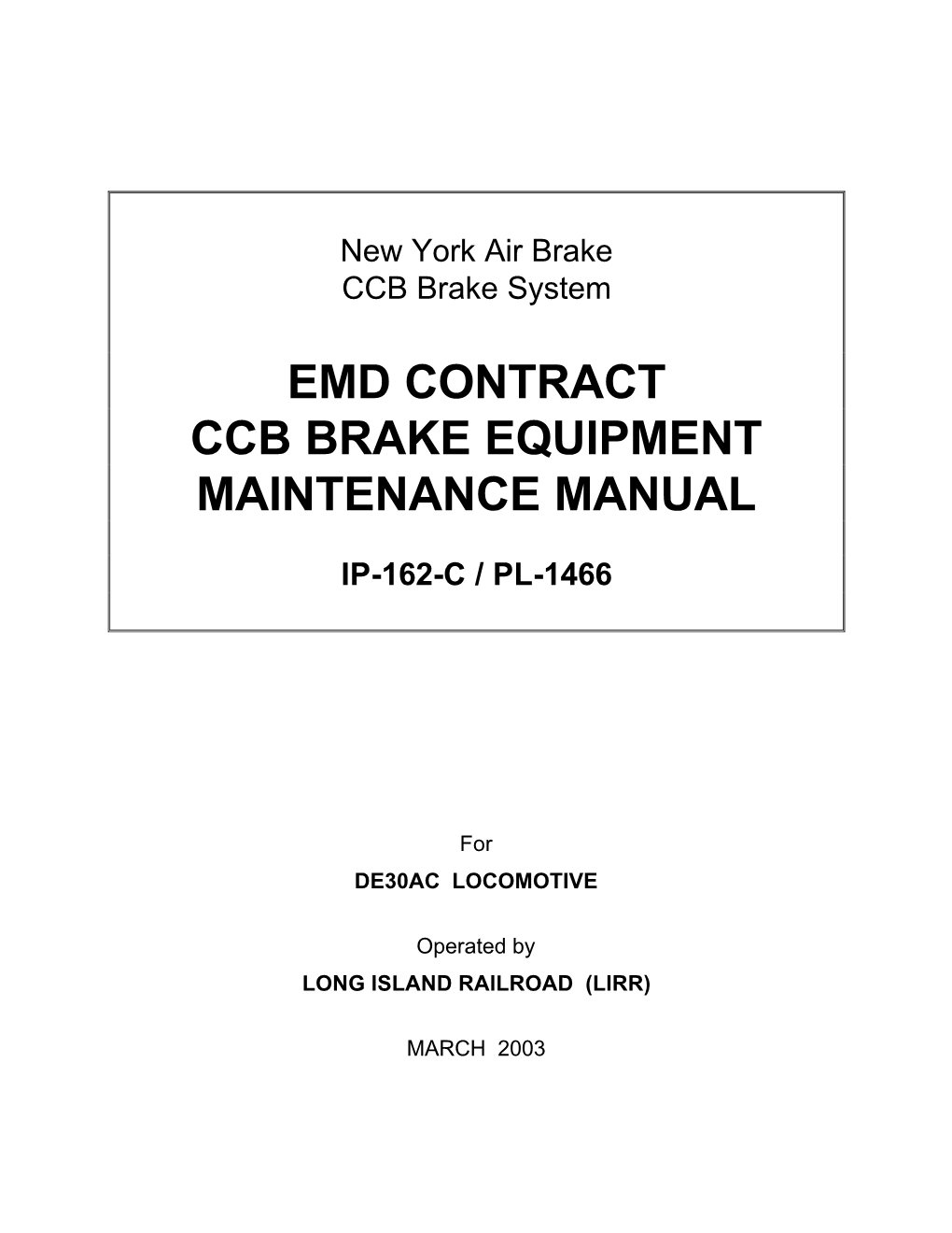 Emd Contract Ccb Brake Equipment Maintenance Manual