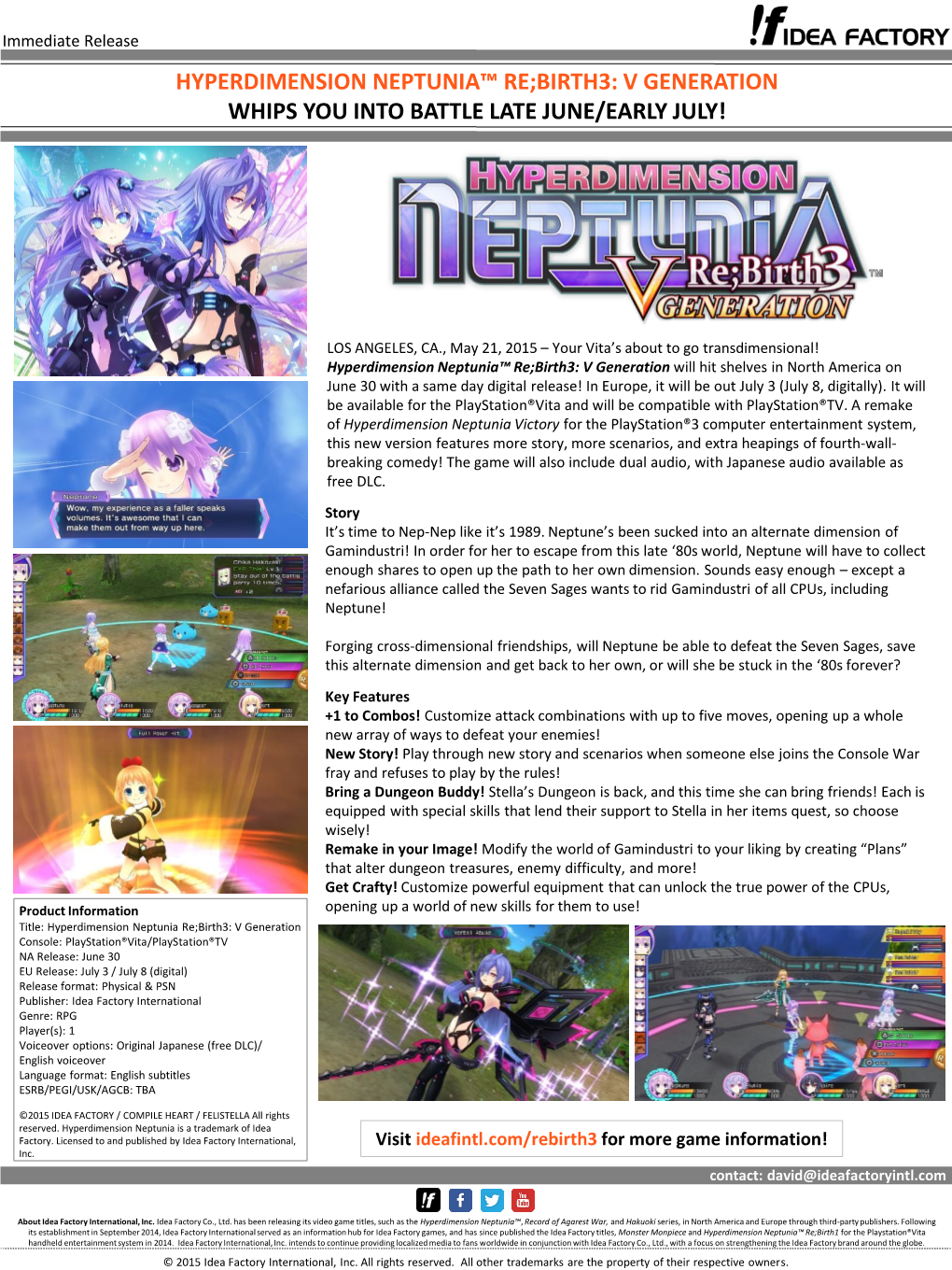 Hyperdimension Neptunia™ Re;Birth3: V Generation Whips You Into Battle Late June/Early July!