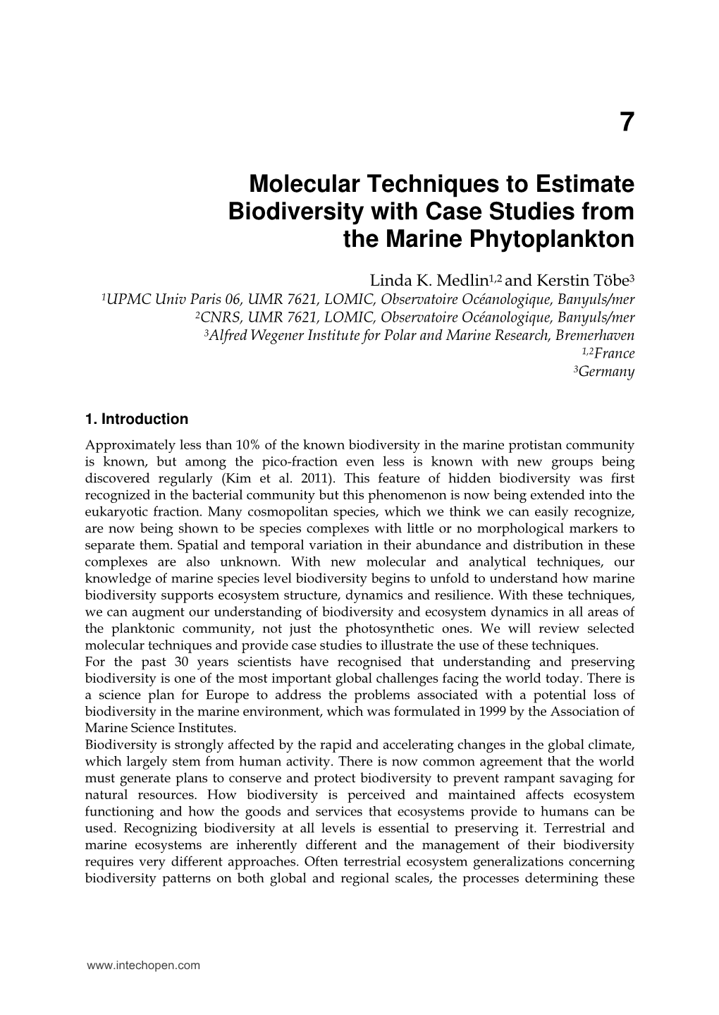 Molecular Techniques to Estimate Biodiversity with Case Studies from the Marine Phytoplankton