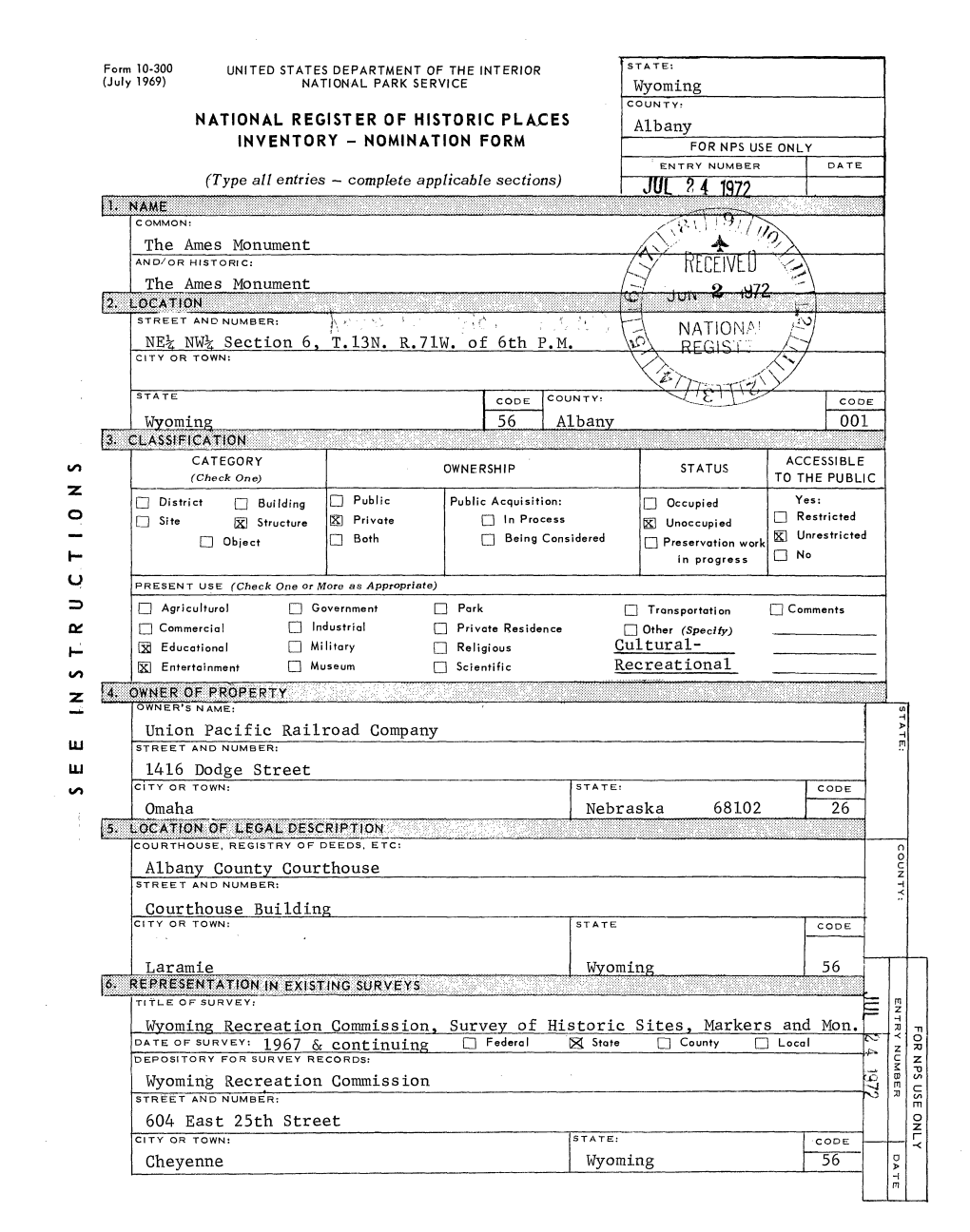 Ames Monument National Register Form Size