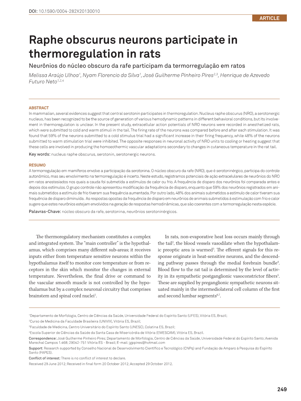 Raphe Obscurus Neurons Participate in Thermoregulation in Rats