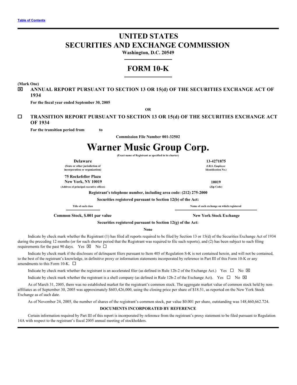 UNITED STATES SECURITIES and EXCHANGE COMMISSION Washington, D.C