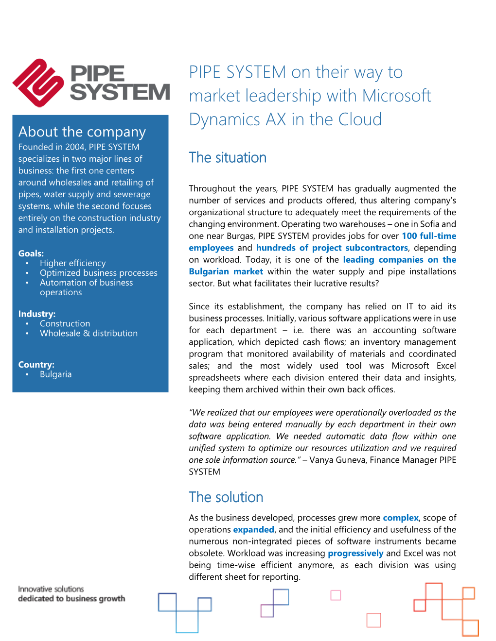 PIPE SYSTEM on Their Way to Market Leadership with Microsoft Dynamics AX in the Cloud