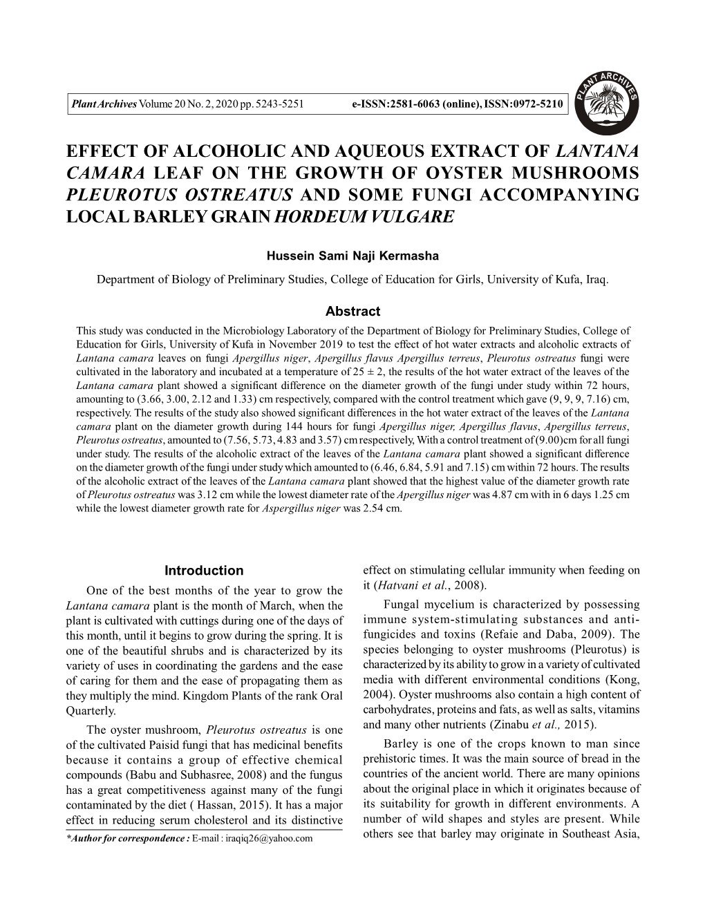 Effect of Alcoholic and Aqueous Extract Of