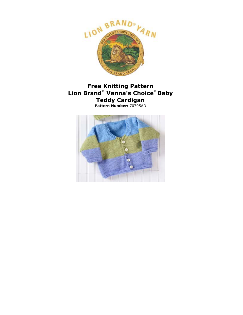 Free Knitting Pattern: Vanna's Choice® Baby Teddy Cardigan