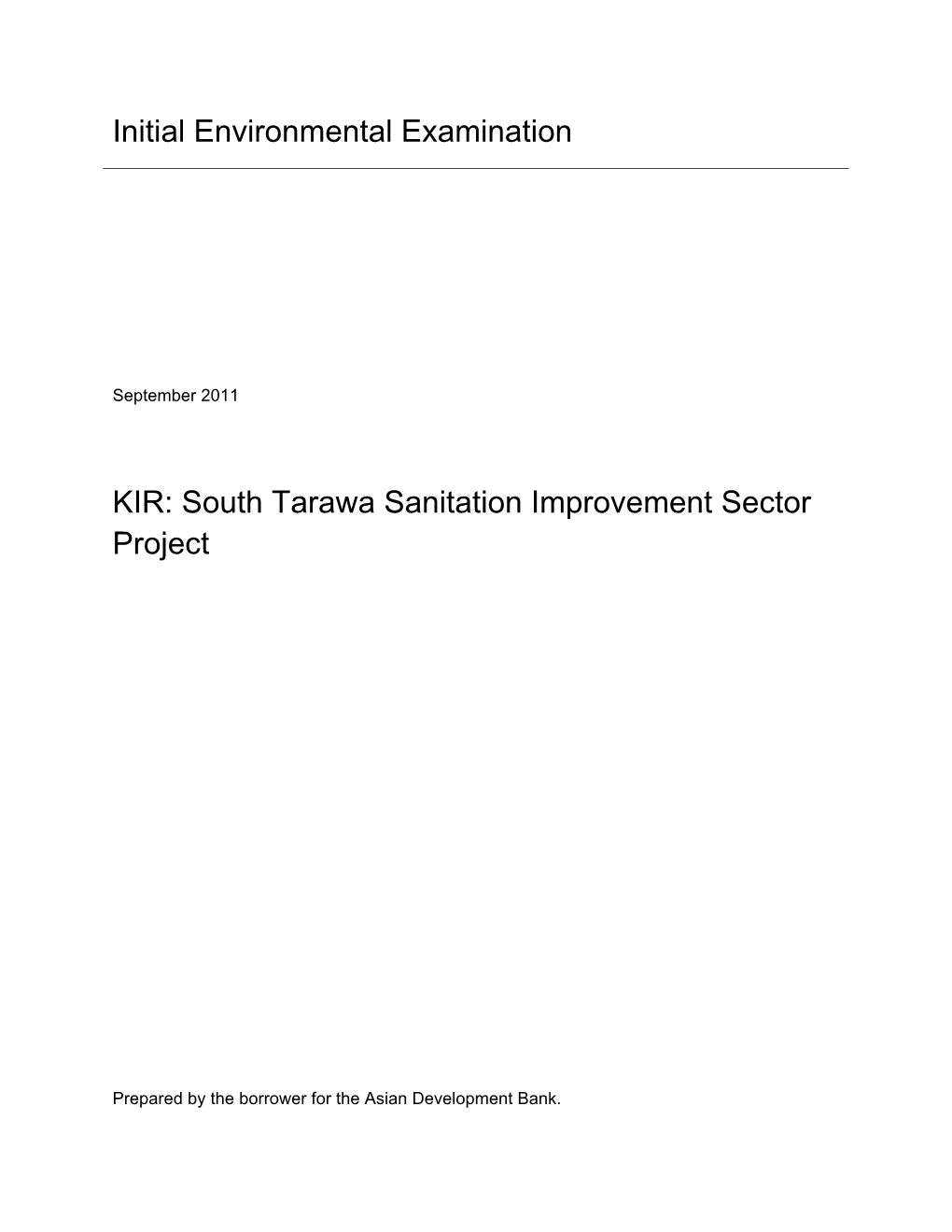 IEE: Kiribati: South Tarawa Sanitation Improvement Sector Project (As Of