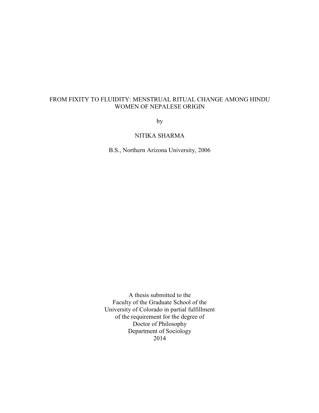 From Fixity to Fluidity: Menstrual Ritual Change Among Hindu Women of Nepalese Origin