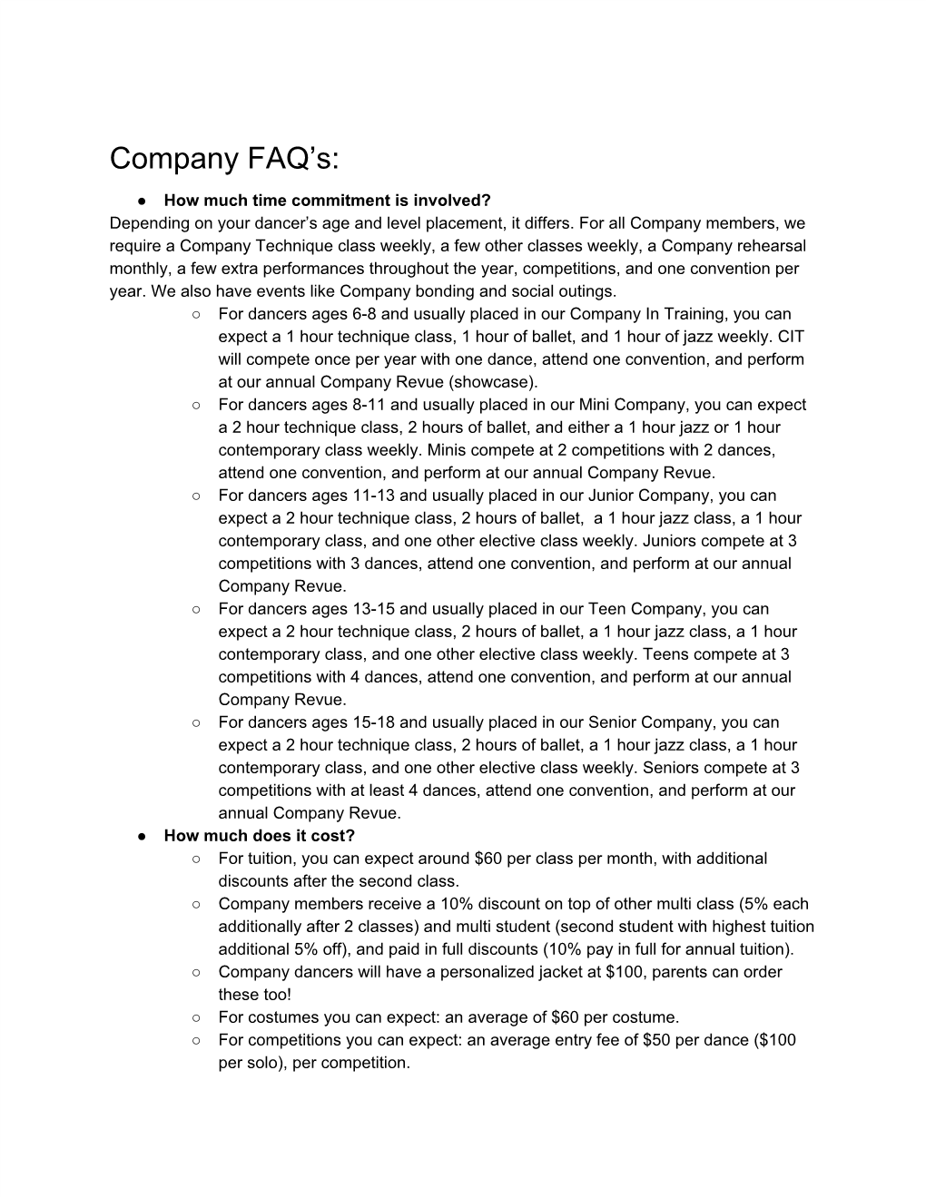 Company FAQ's