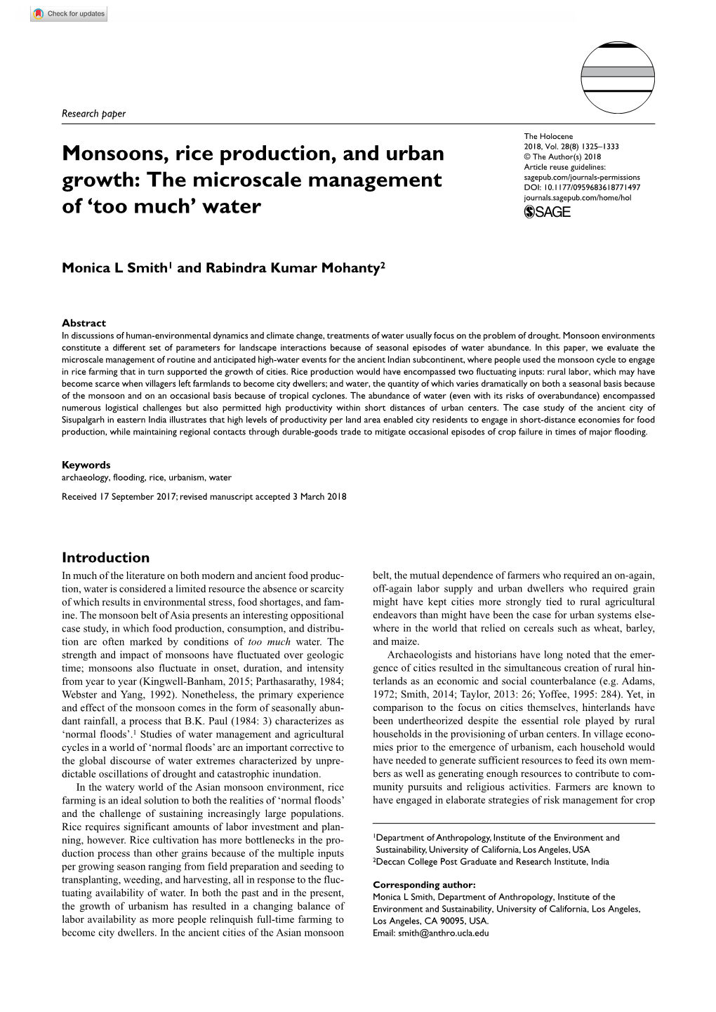 Monsoons, Rice Production, and Urban Growth