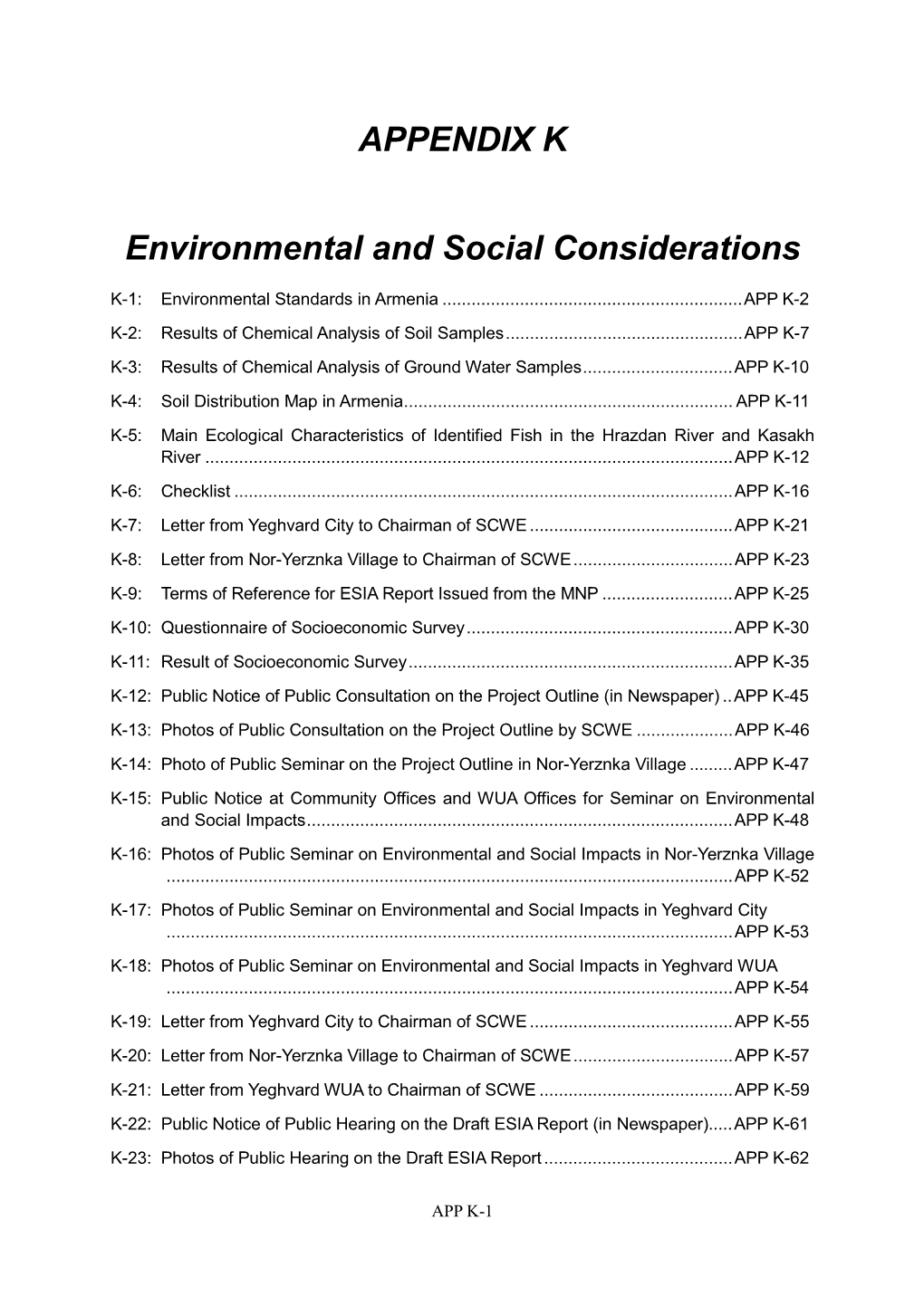 APPENDIX K Environmental and Social Considerations