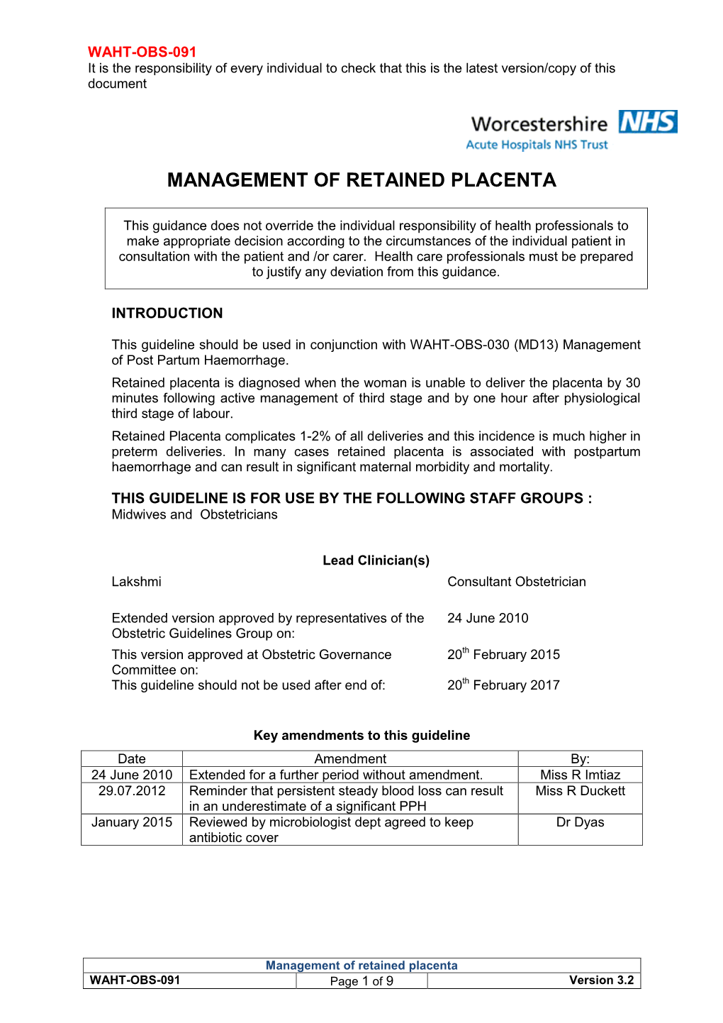 Management of Retained Placenta
