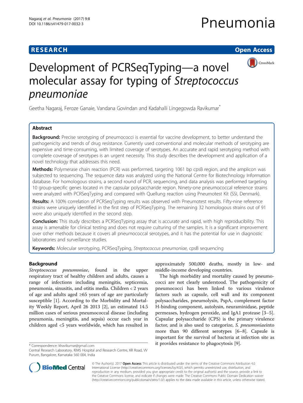 Development of Pcrseqtyping—A Novel Molecular Assay for Typing of Streptococcus Pneumoniae