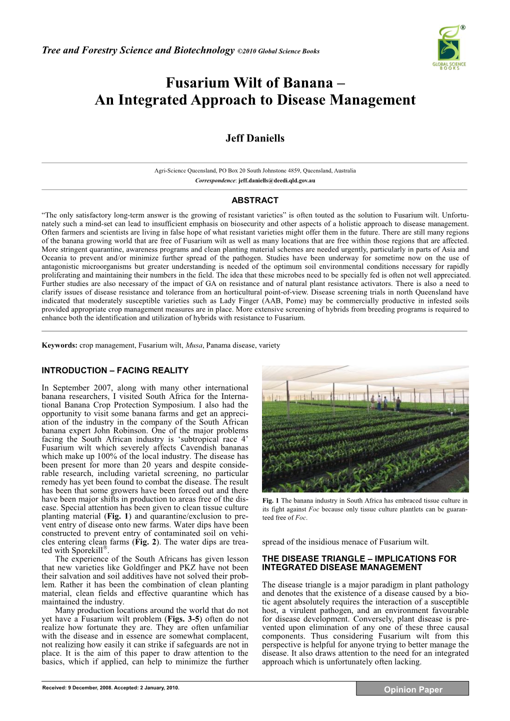 Fusarium Wilt of Banana – an Integrated Approach to Disease Management