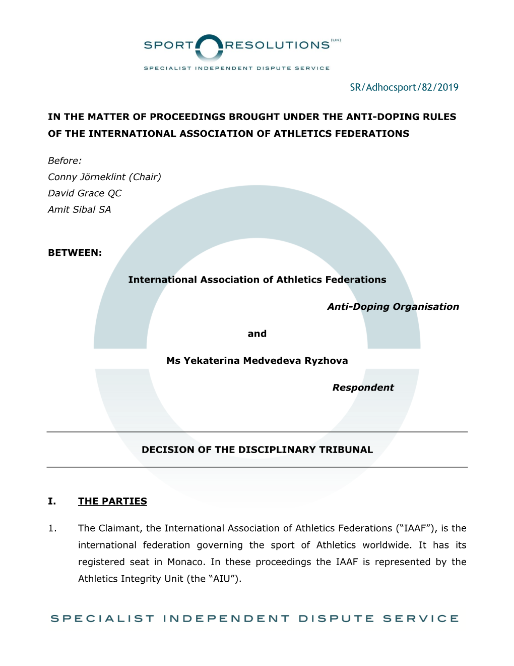 IAAF V Ryzhova Decision