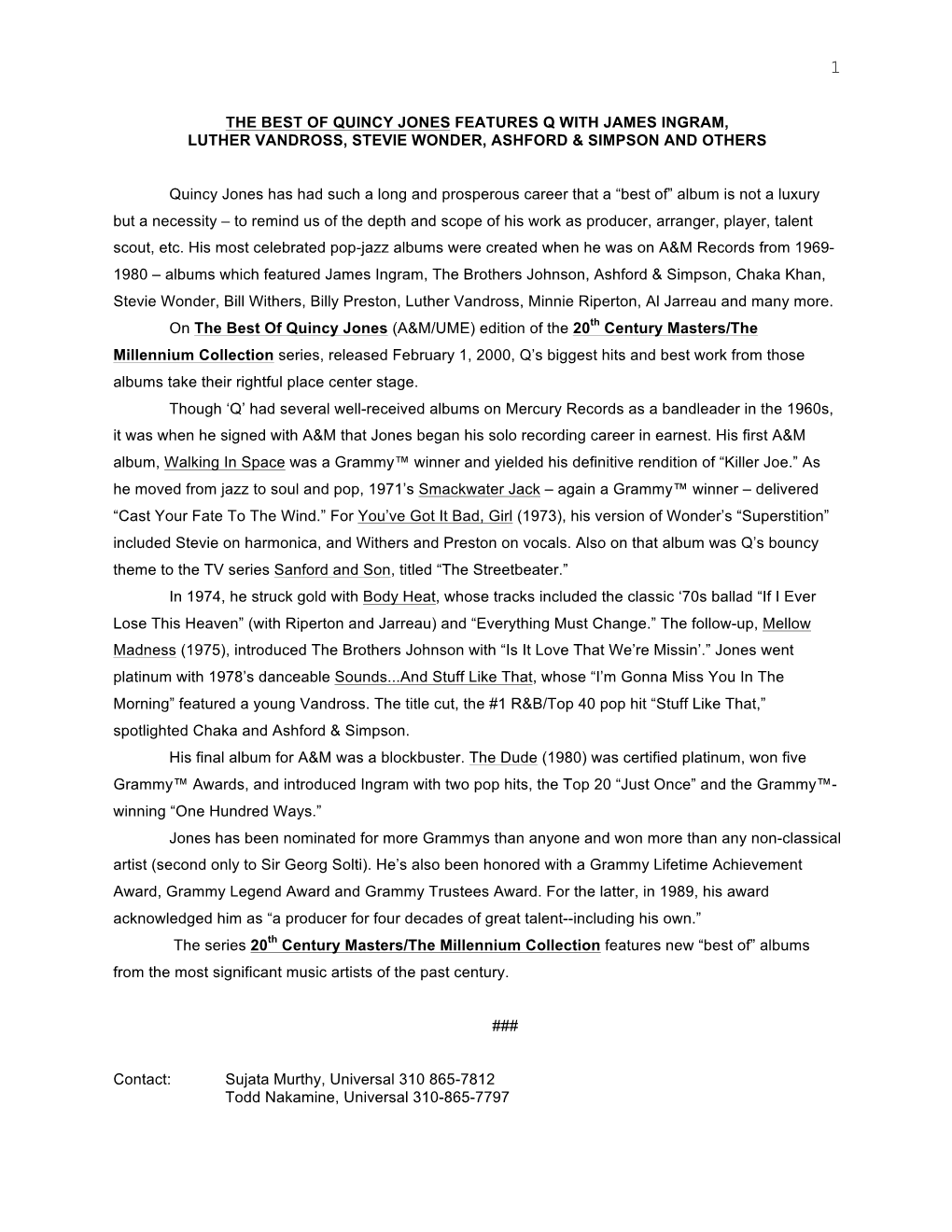 20Th Century Masters Press Release