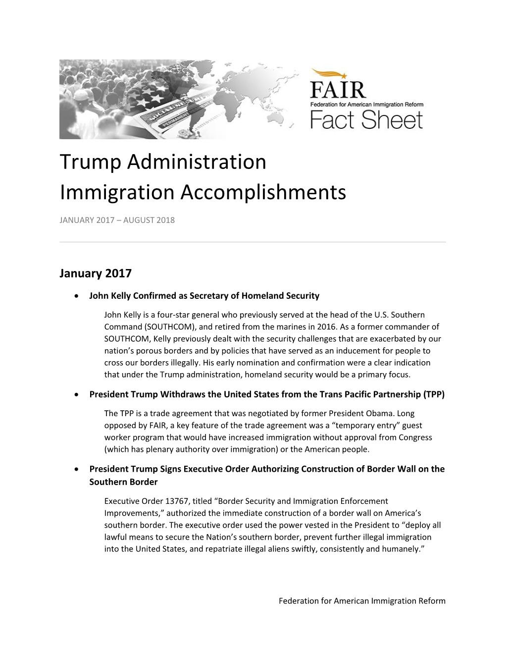 Trump Administration Immigration Accomplishments