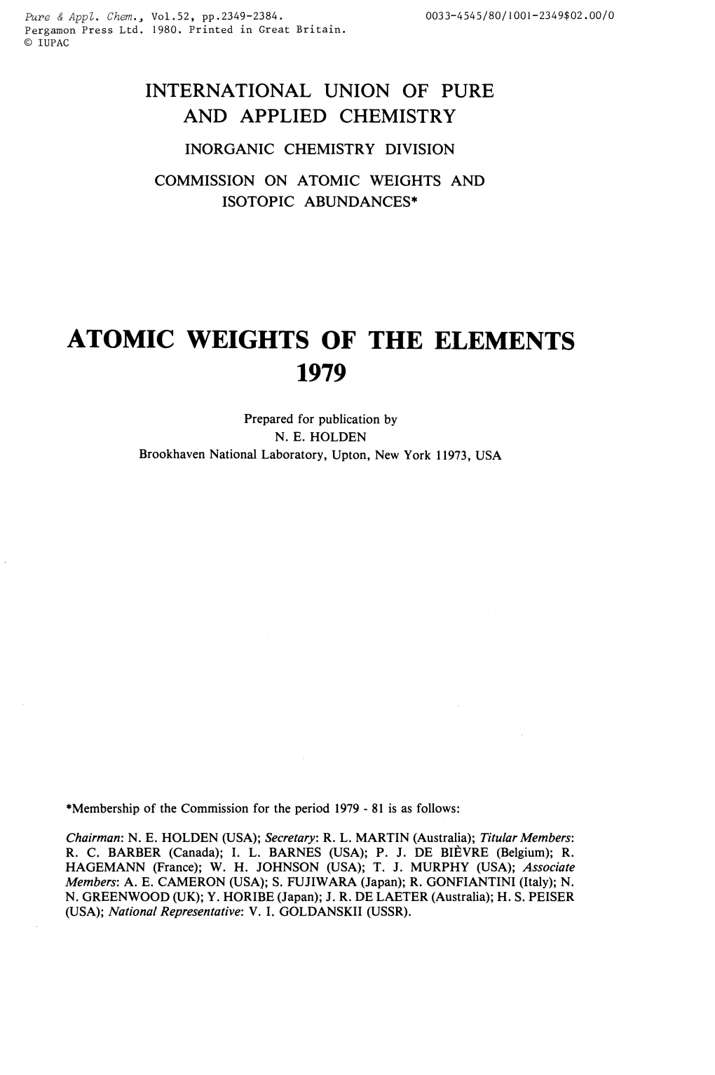Atomic Weights of the Elements 1979