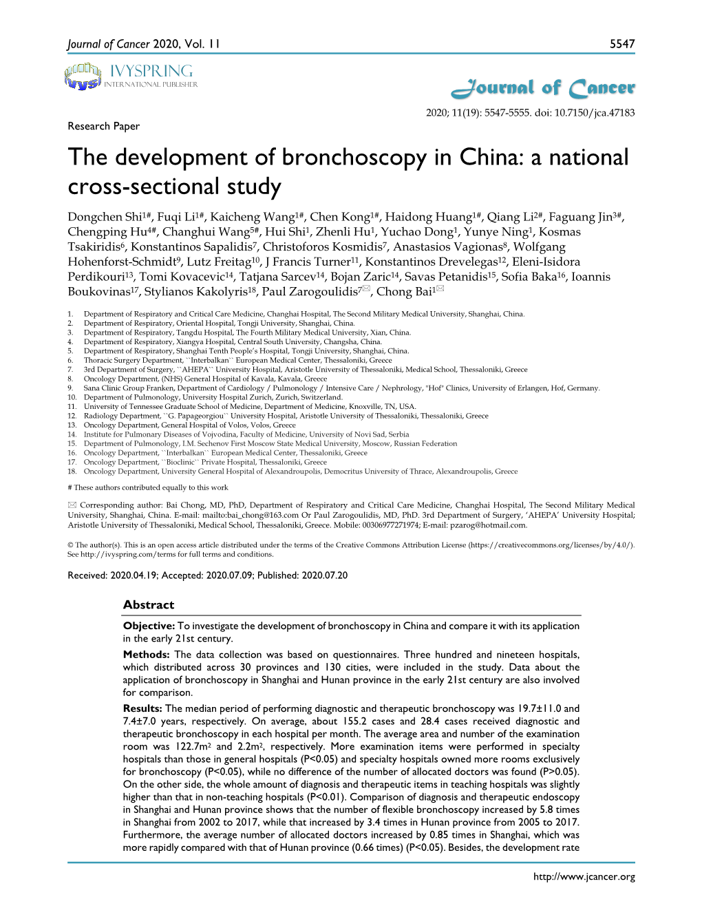 The Development of Bronchoscopy in China: A