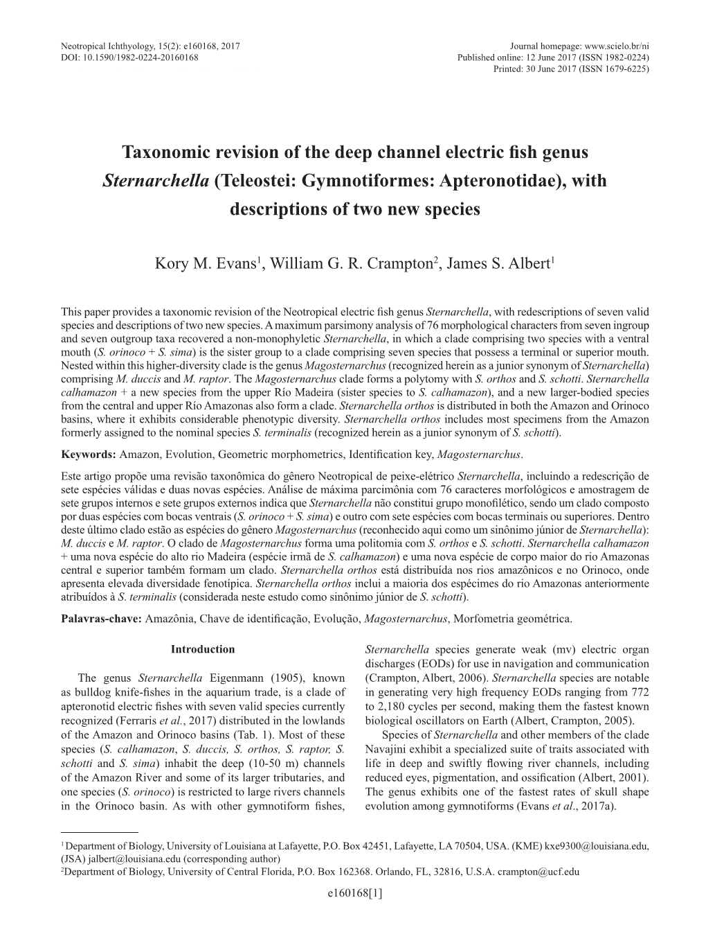 Taxonomic Revision of the Deep Channel Electric Fish Genus Sternarchella (Teleostei: Gymnotiformes: Apteronotidae), with Descriptions of Two New Species