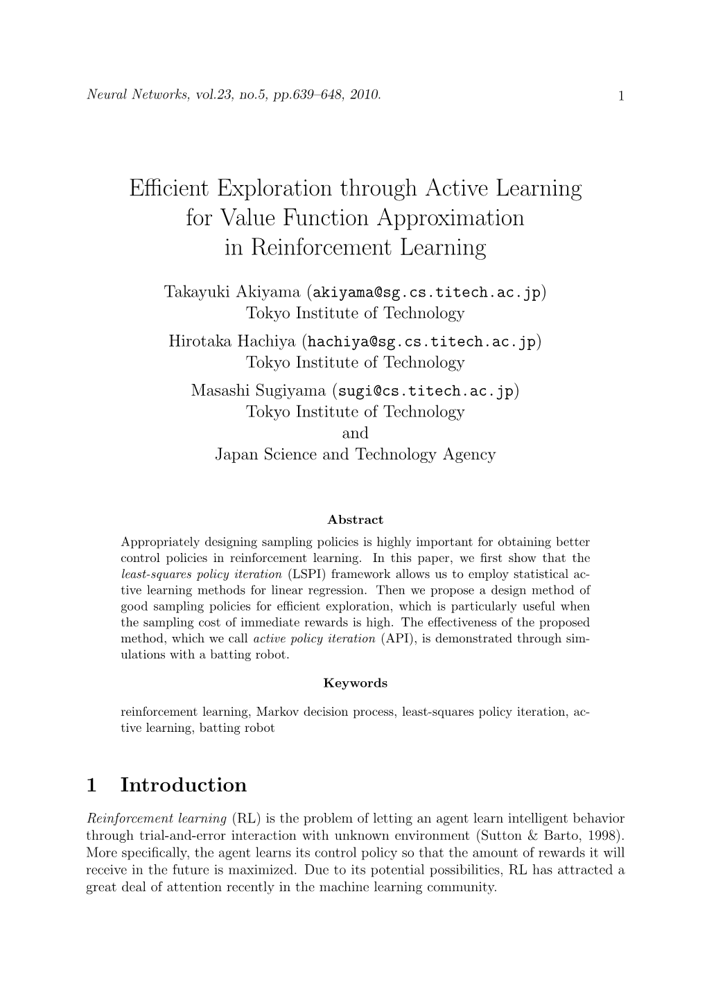 Efficient Exploration Through Active Learning for Value Function