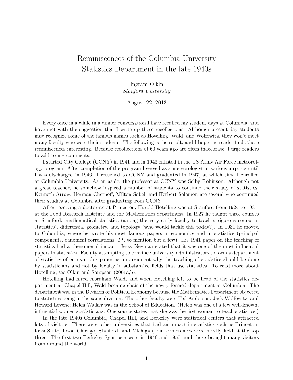 Reminiscences of the Columbia University Statistics Department in the Late 1940S