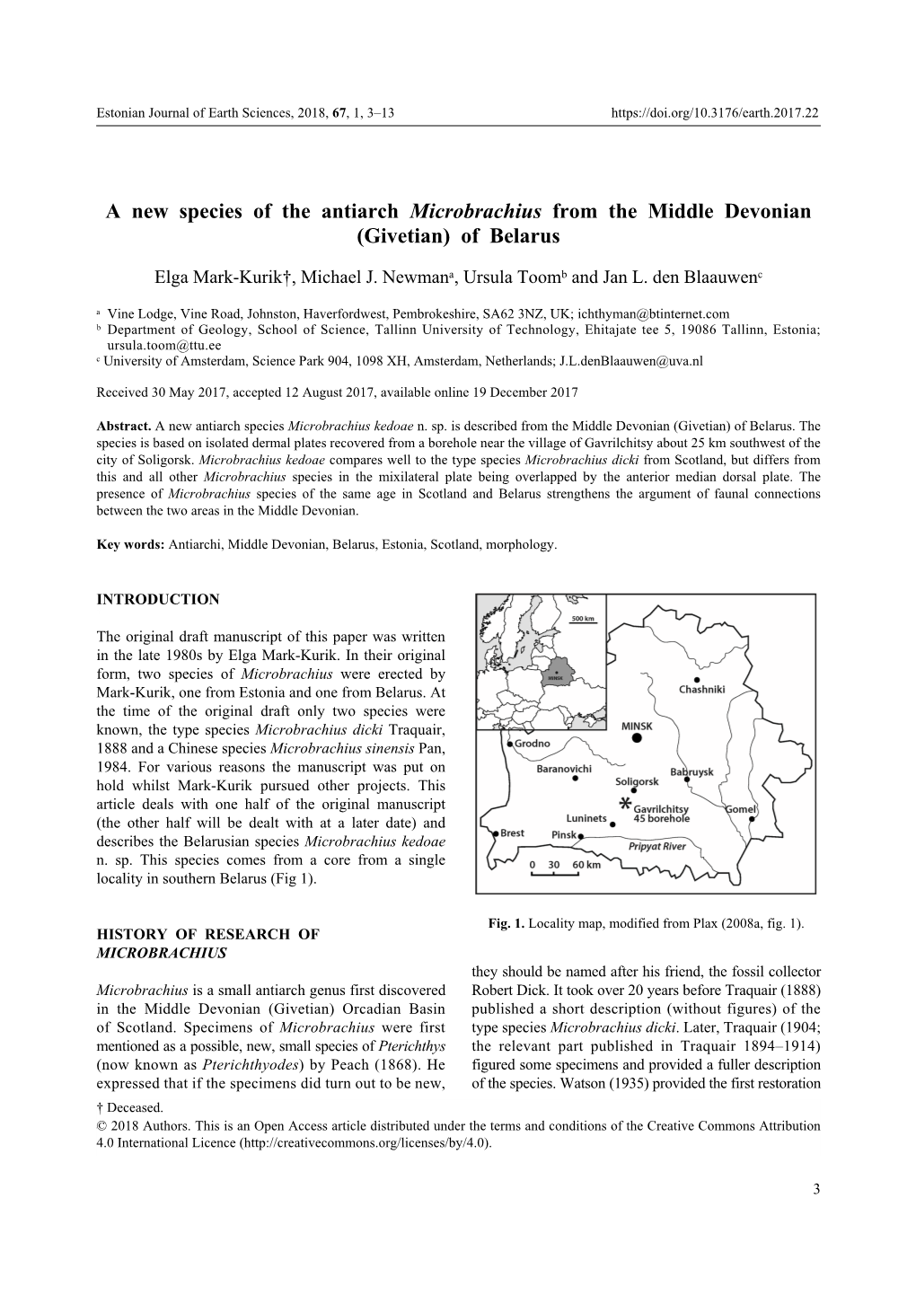 A New Species of the Antiarch Microbrachius from the Middle Devonian (Givetian) of Belarus