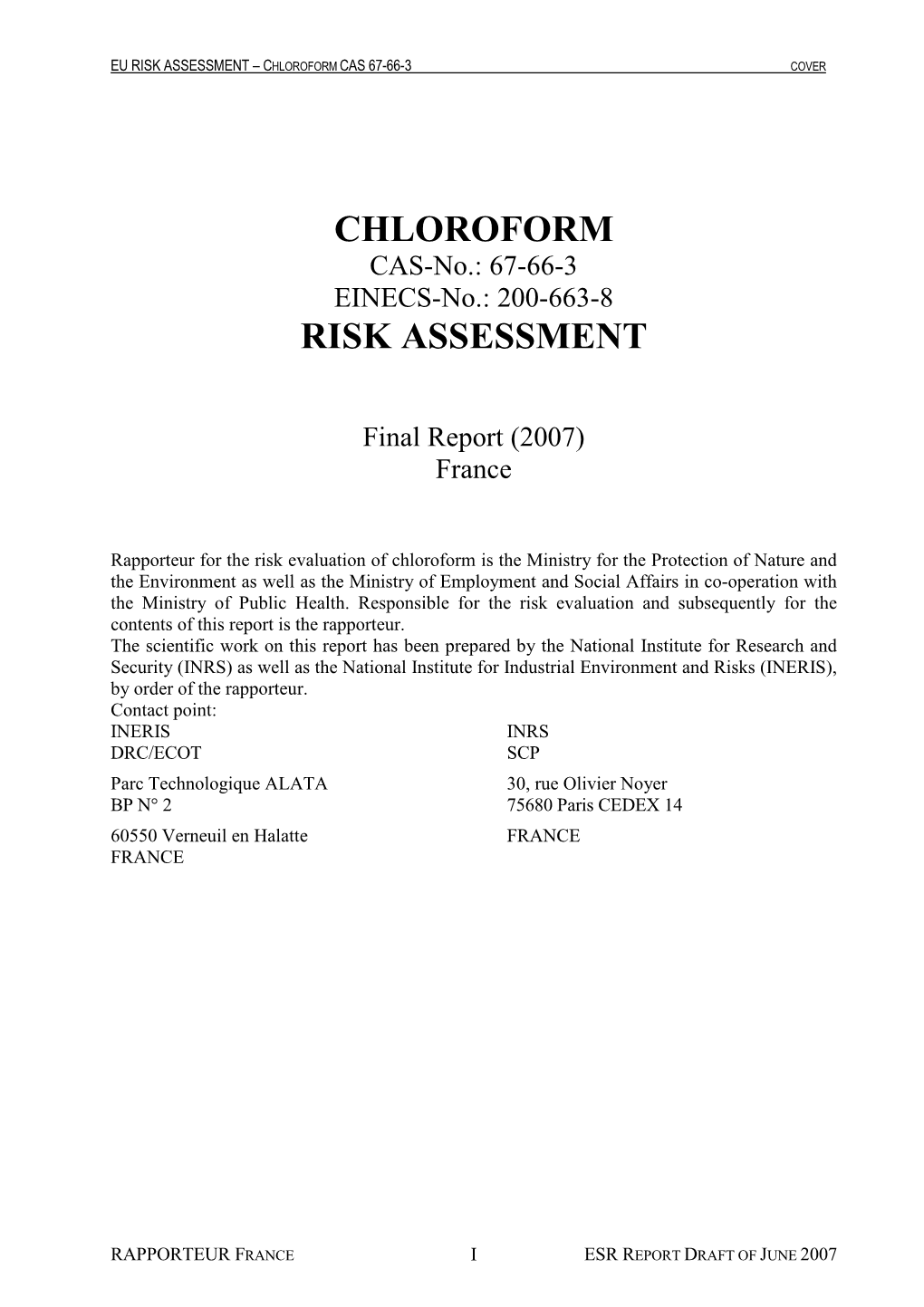 Chloroform Risk Assessment