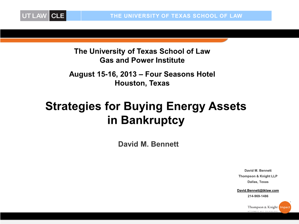 Strategies for Buying Energy Assets in Bankruptcy