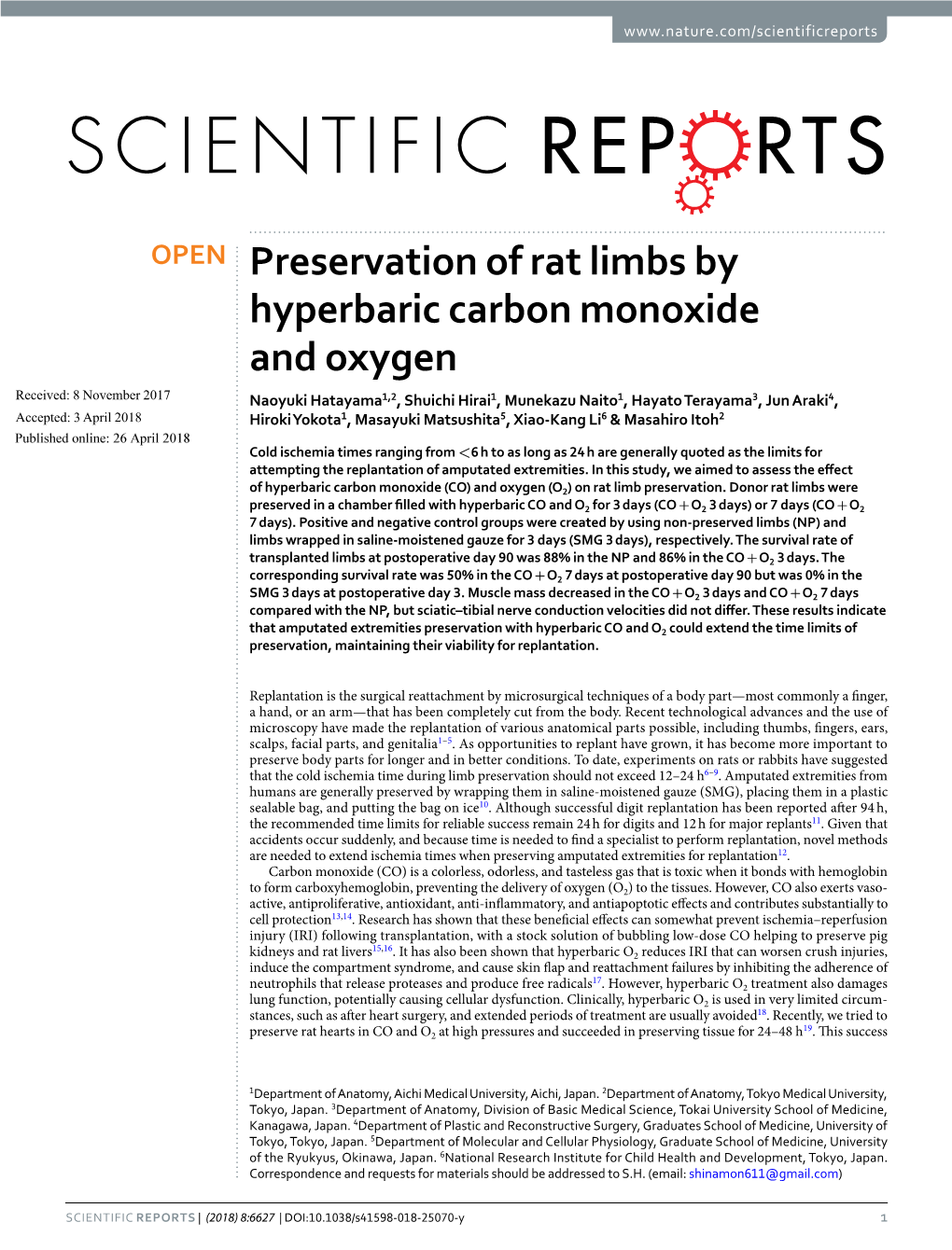 Preservation of Rat Limbs by Hyperbaric Carbon Monoxide and Oxygen