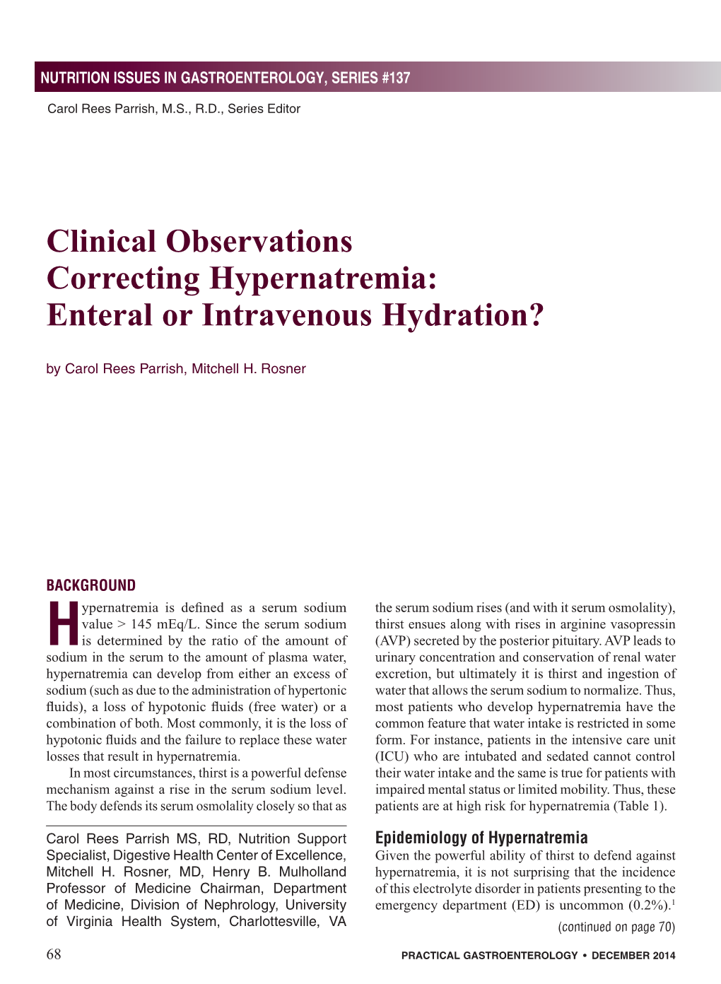 Correcting Hypernatremia: Enteral Or Intravenous Hydration?