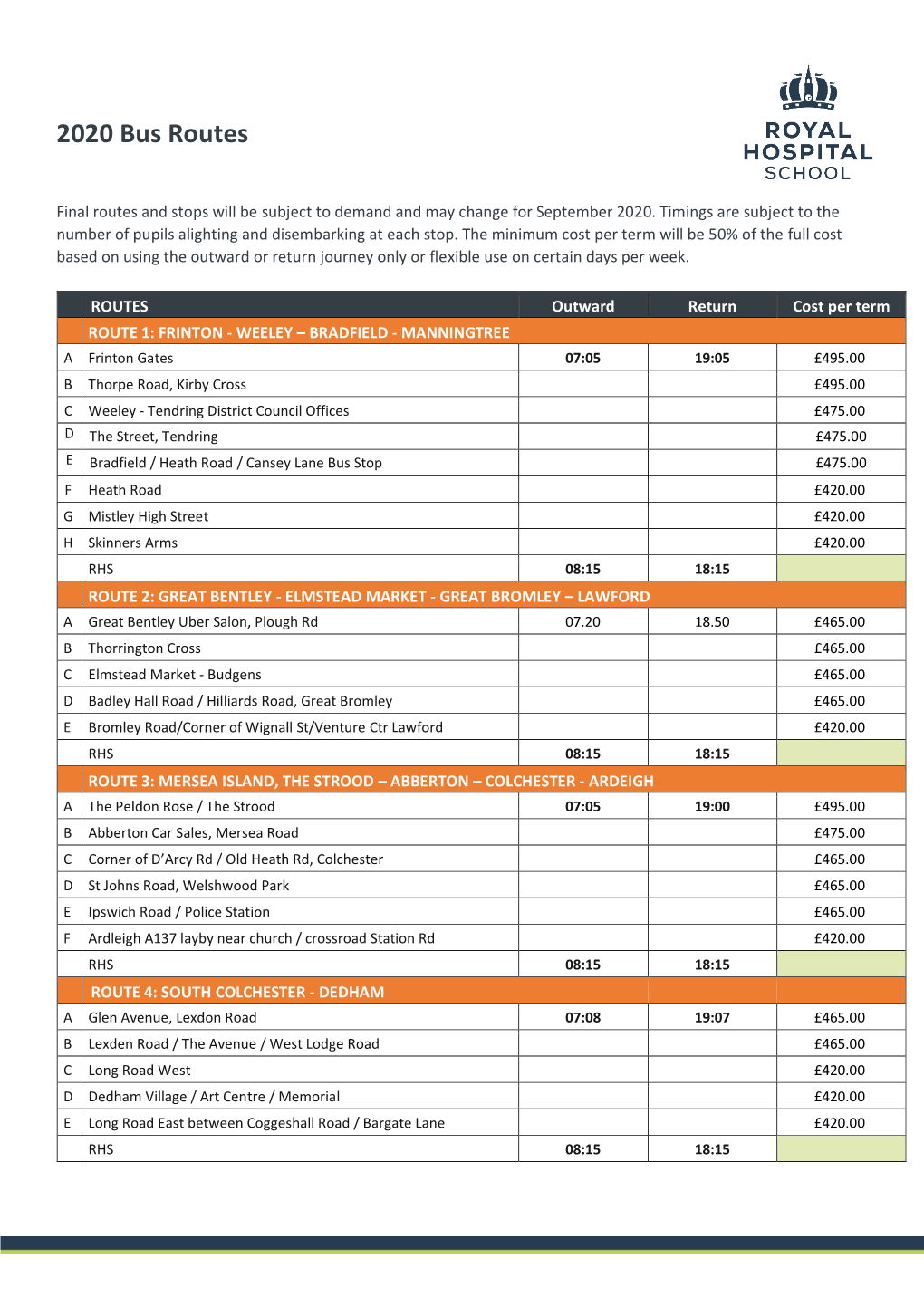 2020 Bus Routes