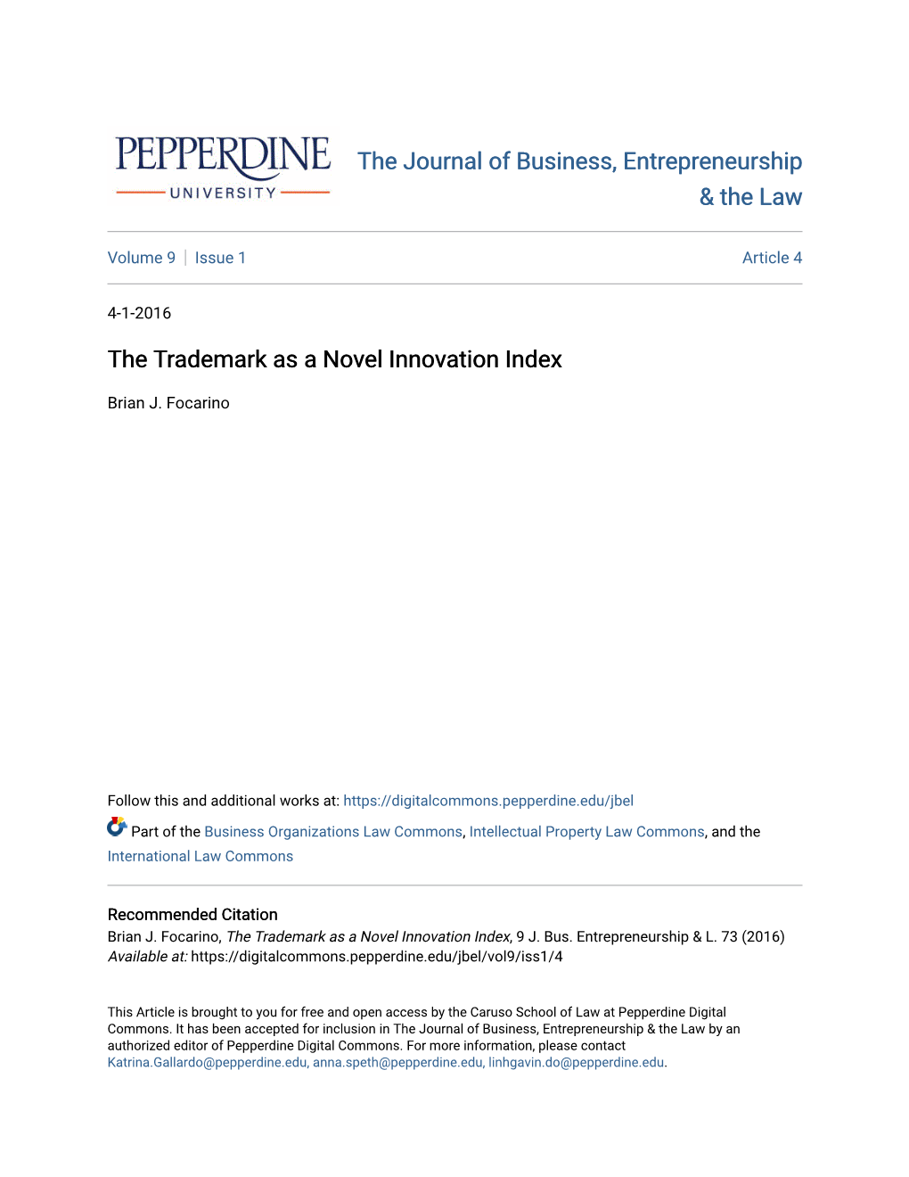 The Trademark As a Novel Innovation Index