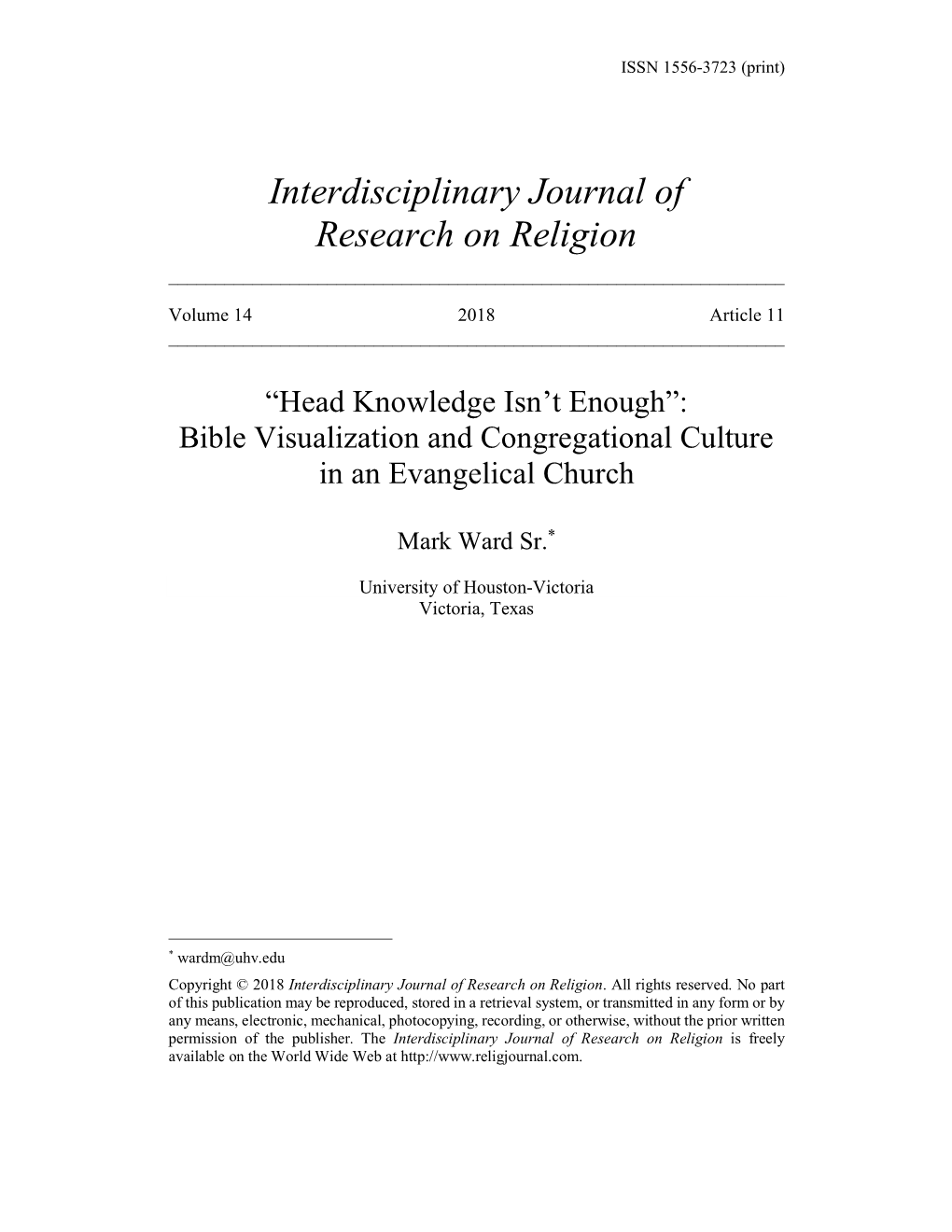 Interdisciplinary Journal of Research on Religion ______