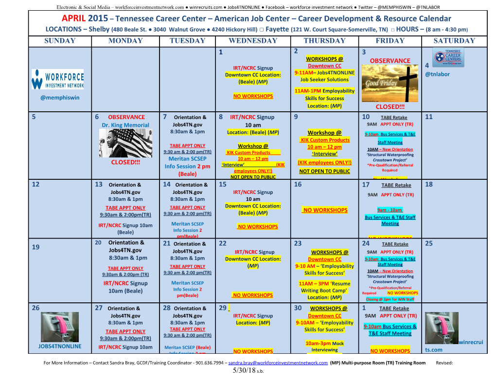 September 2012- Workshop Calendar TN Career Center (444 N s2