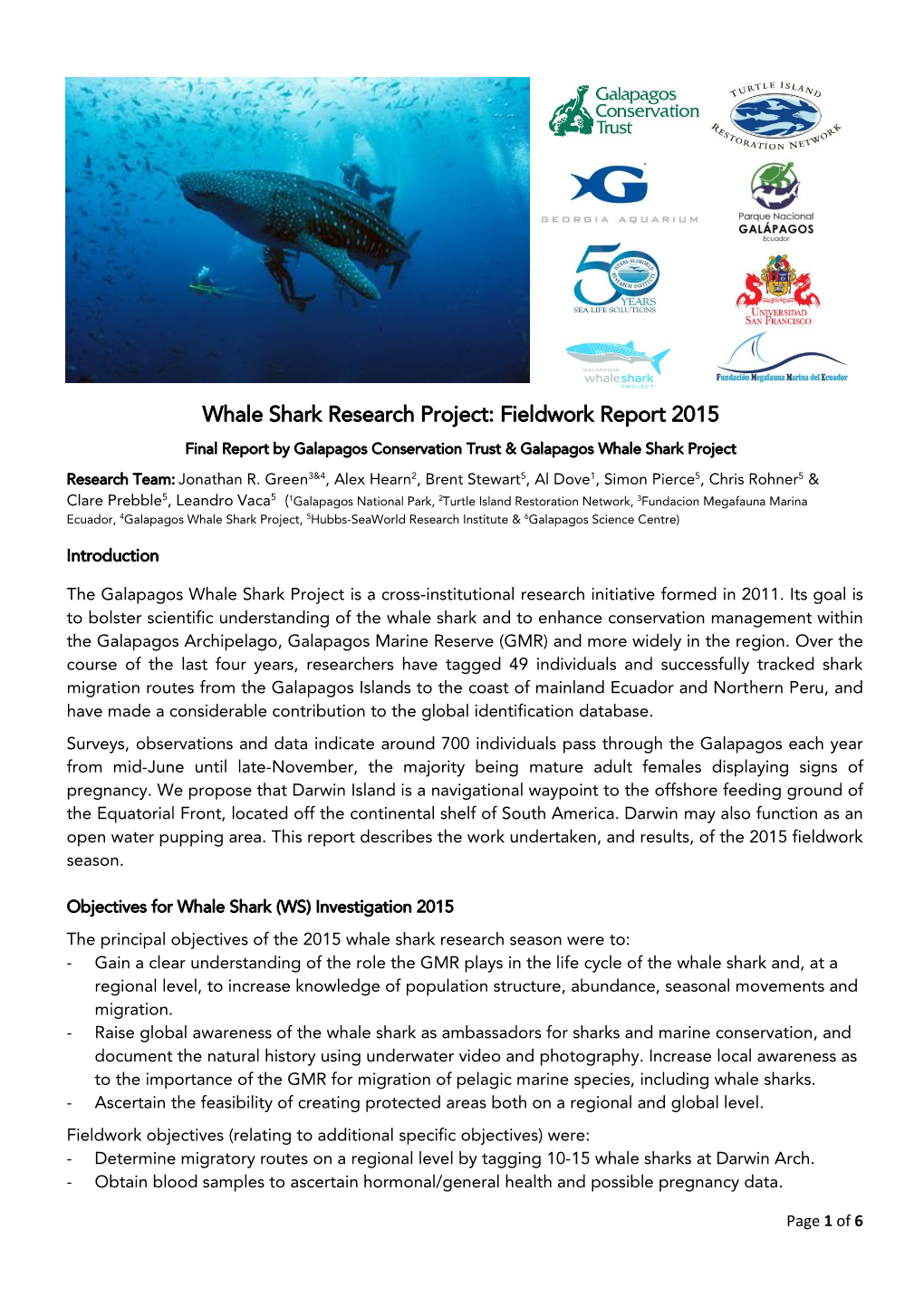 Whale Shark Investigation in the Galapagos Marine