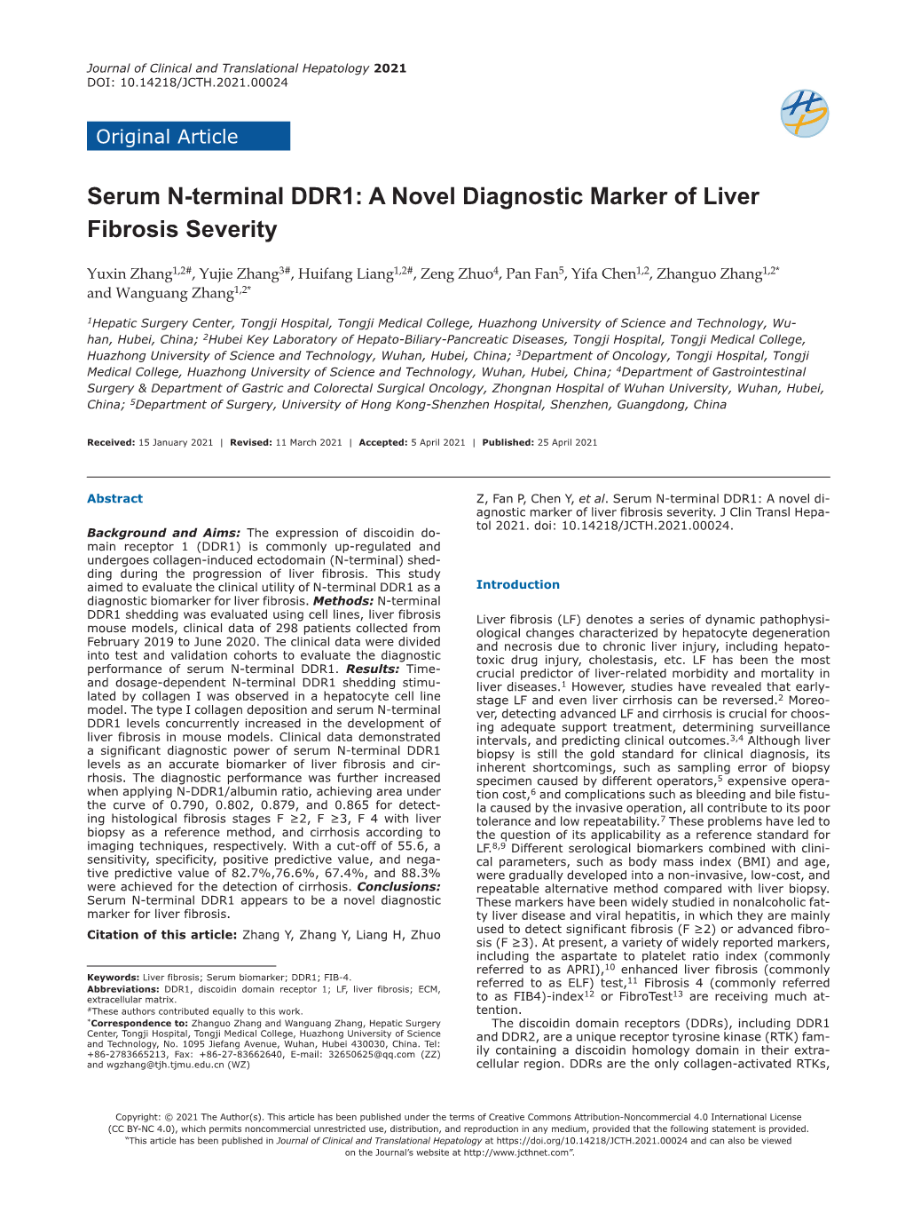 Serum N-Terminal DDR1: a Novel Diagnostic Marker of Liver Fibrosis Severity