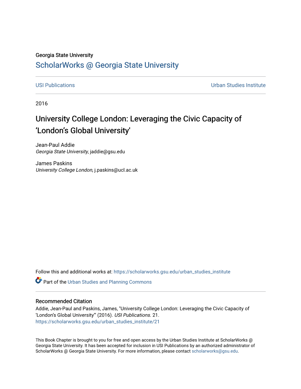 University College London: Leveraging the Civic Capacity of ‘London’S Global University'