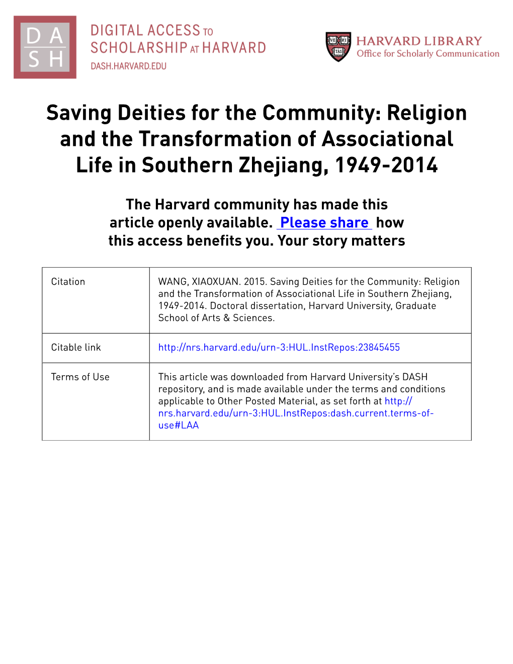 Religion and the Transformation of Associational Life in Southern Zhejiang, 1949-2014