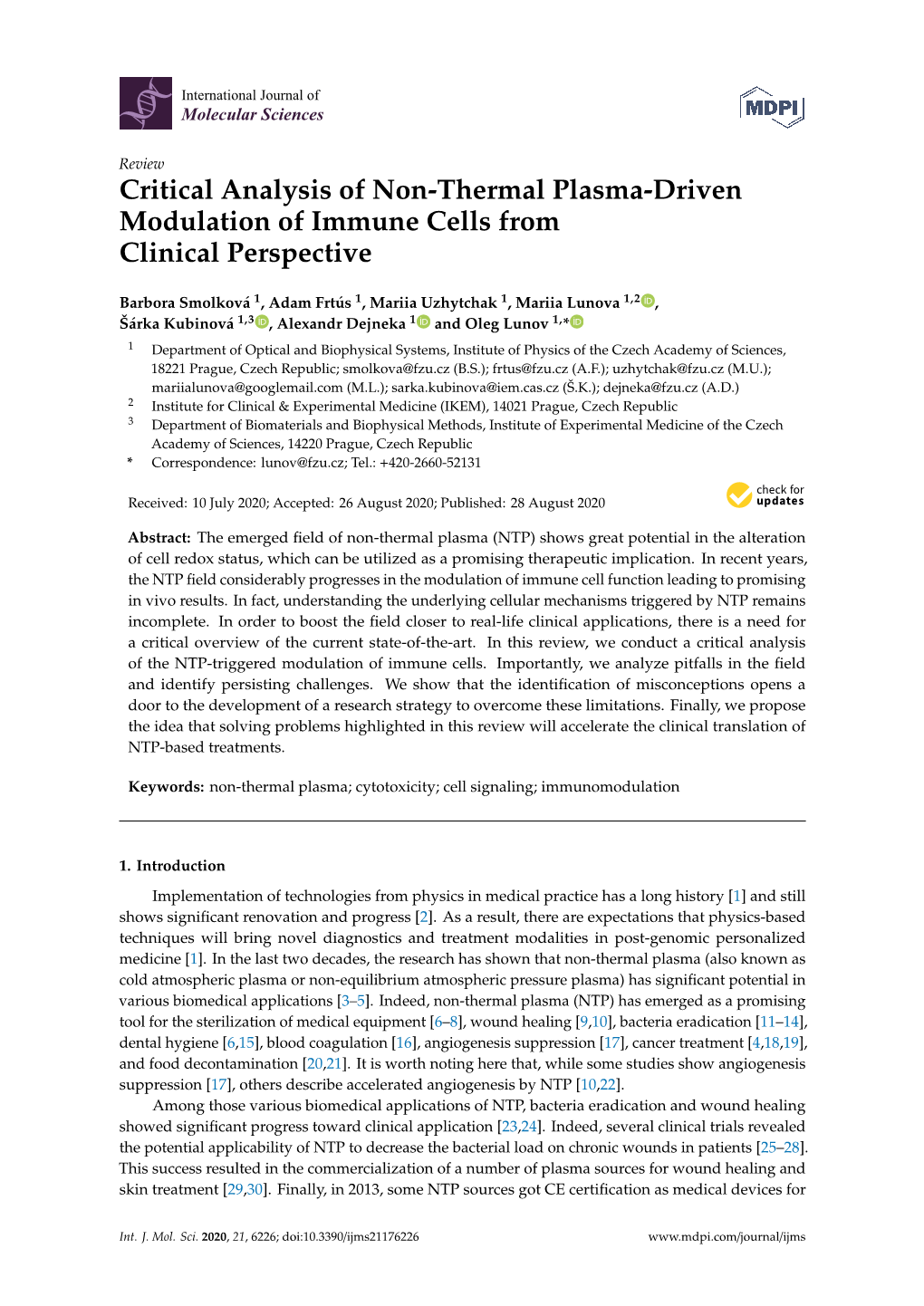 Critical Analysis of Non-Thermal Plasma-Driven Modulation of Immune Cells from Clinical Perspective