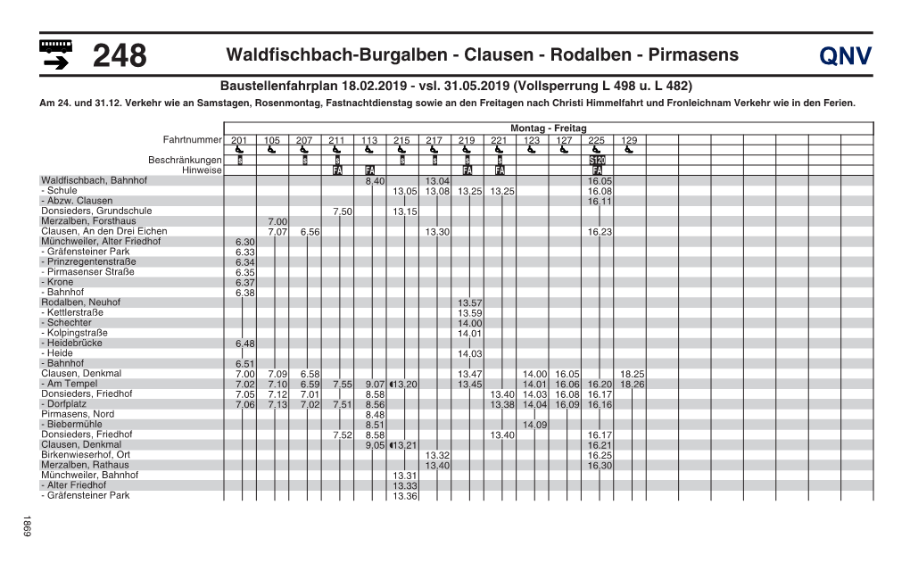 Waldfischbach-Burgalben - Clausen - Rodalben - Pirmasens QNV Baustellenfahrplan 18.02.2019 - Vsl