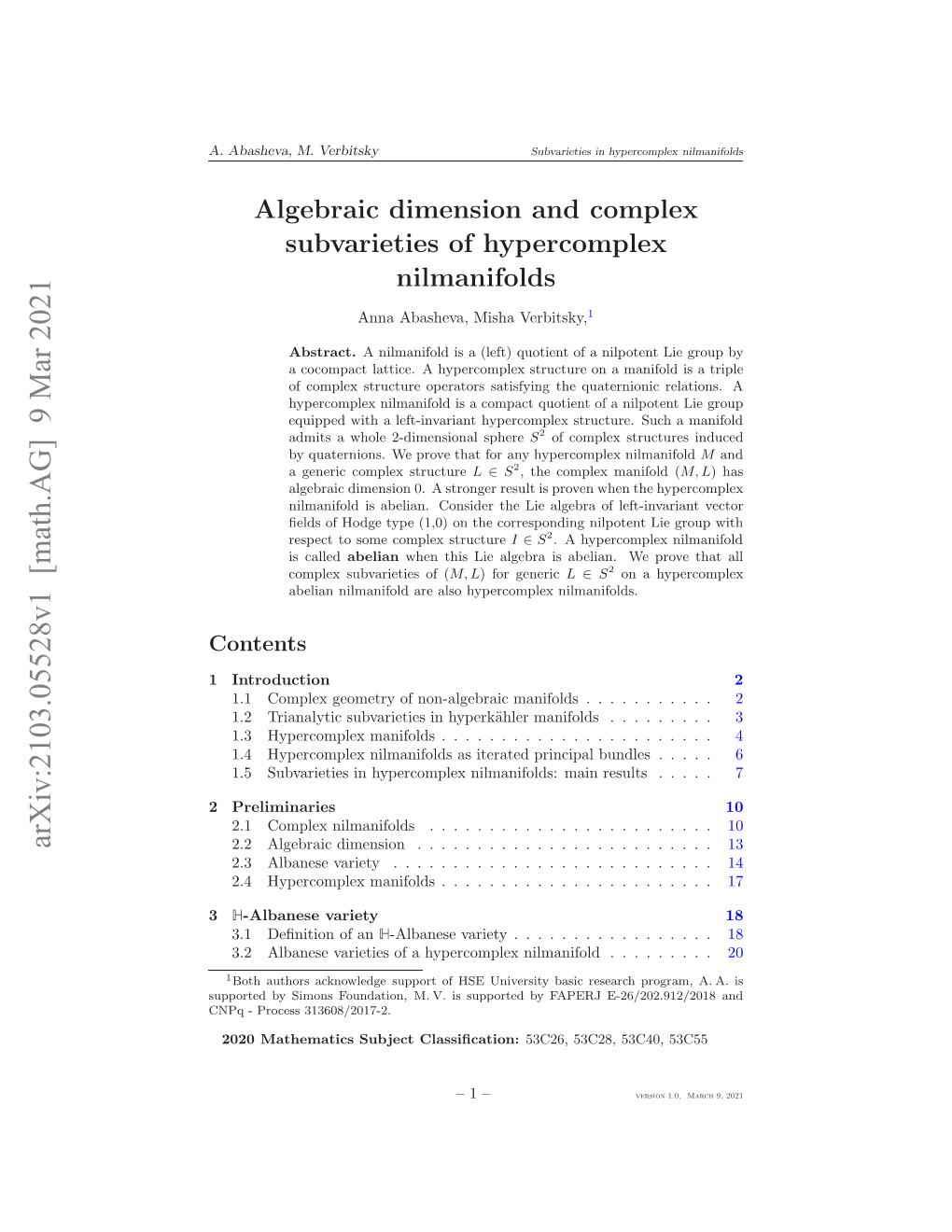Algebraic Dimension and Complex Subvarieties of Hypercomplex